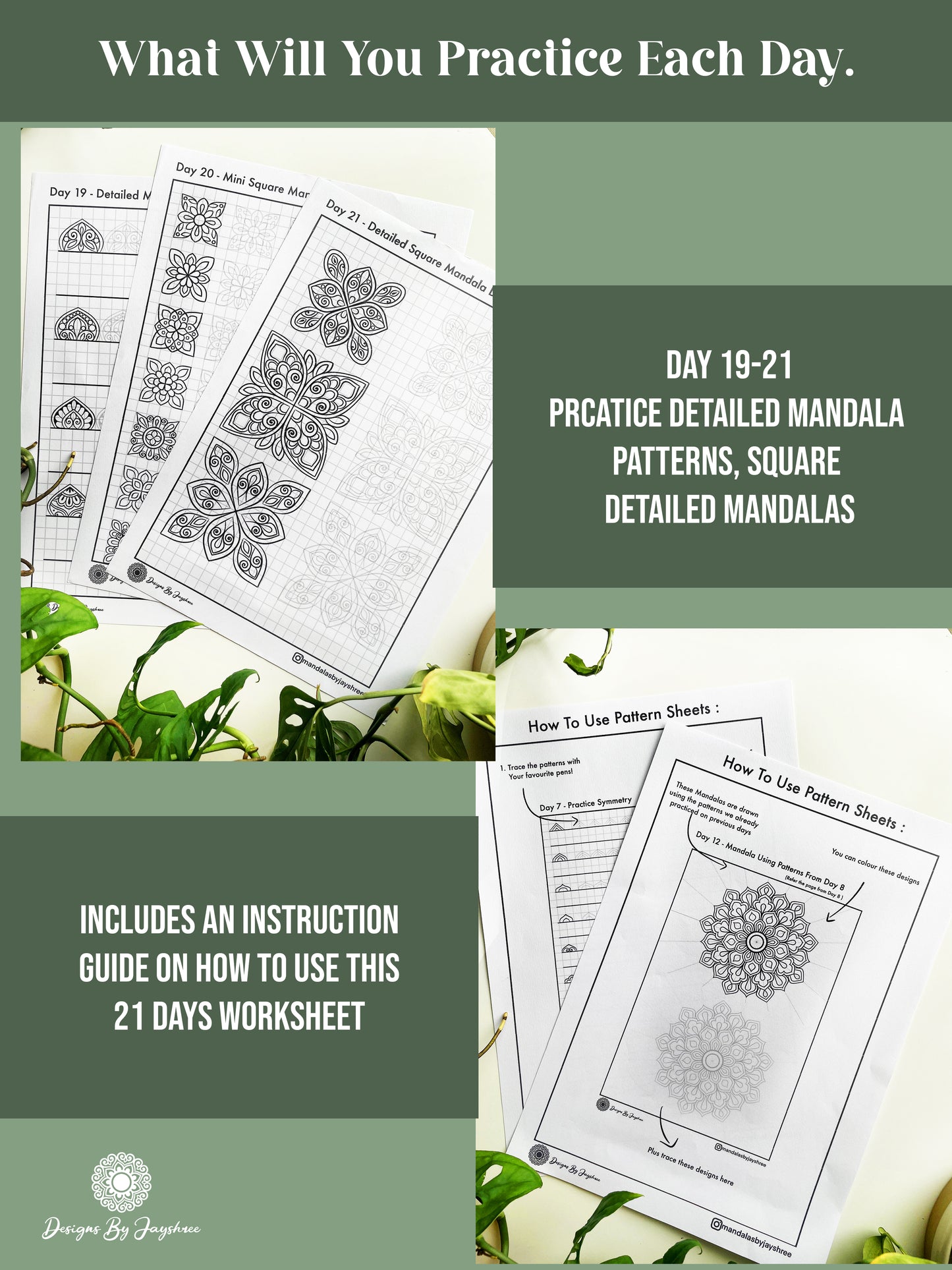 21 Days Habit Builder - Mandala Patterns Drawing Worksheet