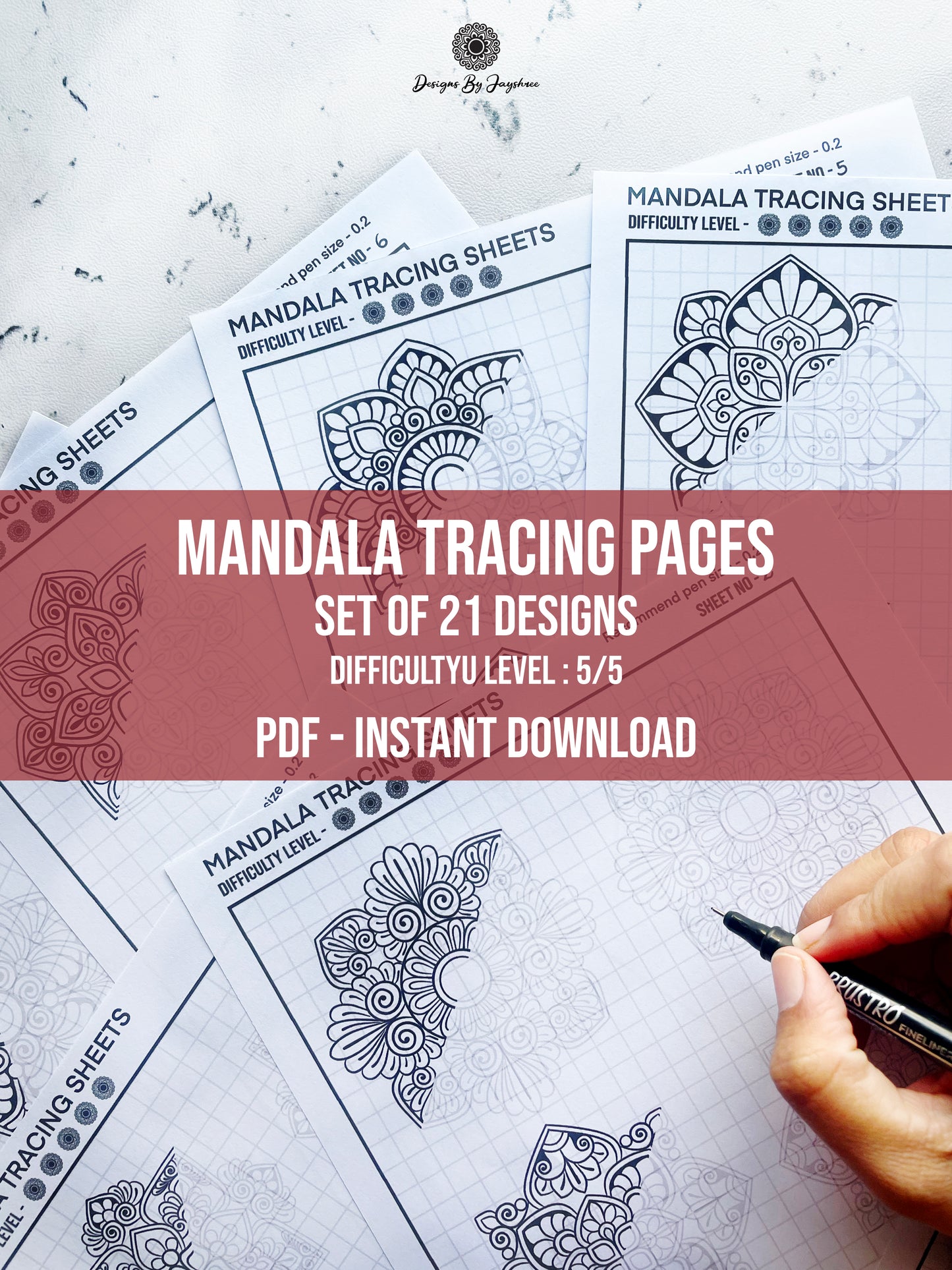 Mini Mandala Tracing Sheets SET OF 7 Sheets - 21 Mandala Designs