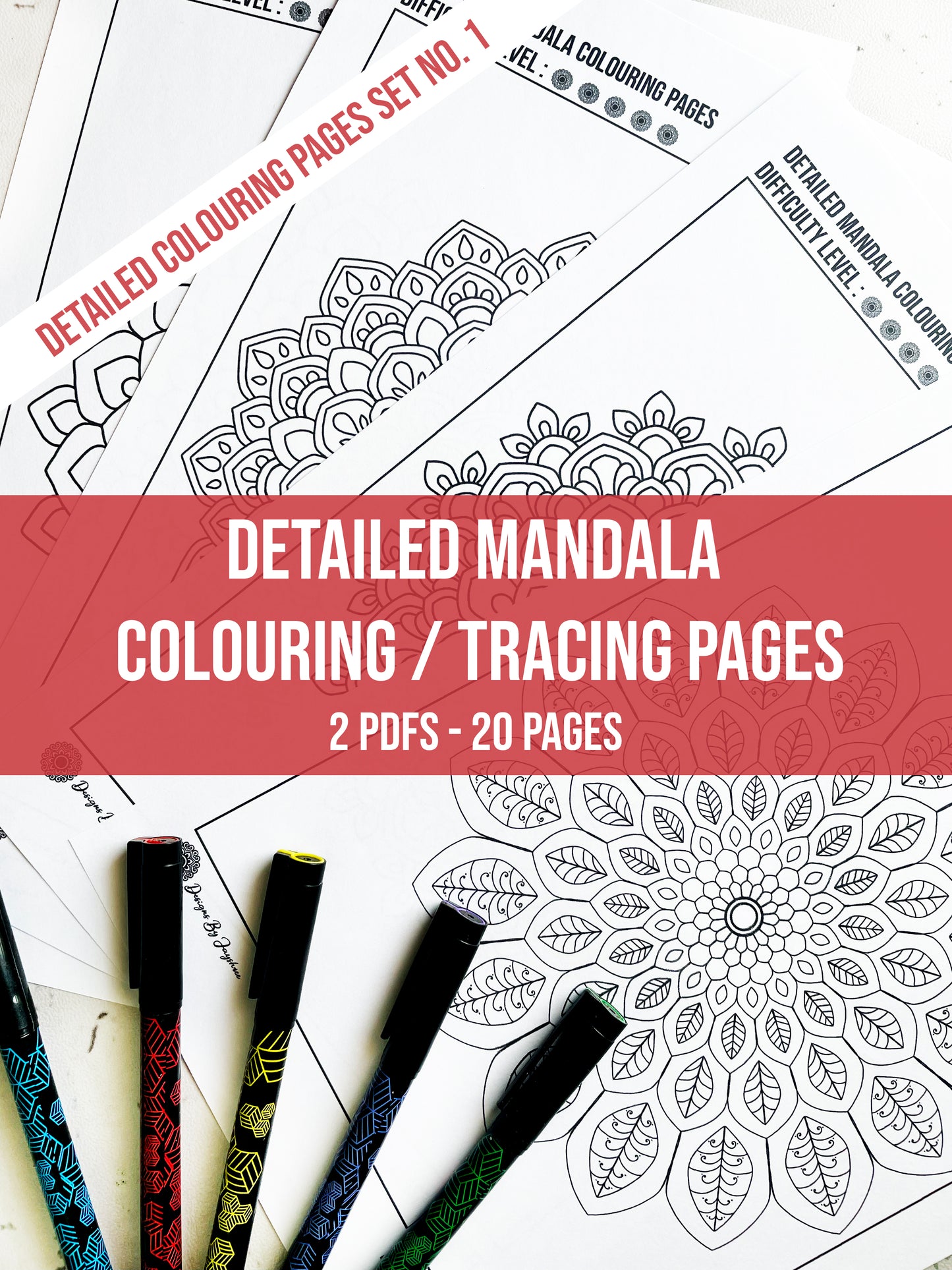 Mandala Colouring & Tracing Pages - Set of 10 Designs - 2 PDFs