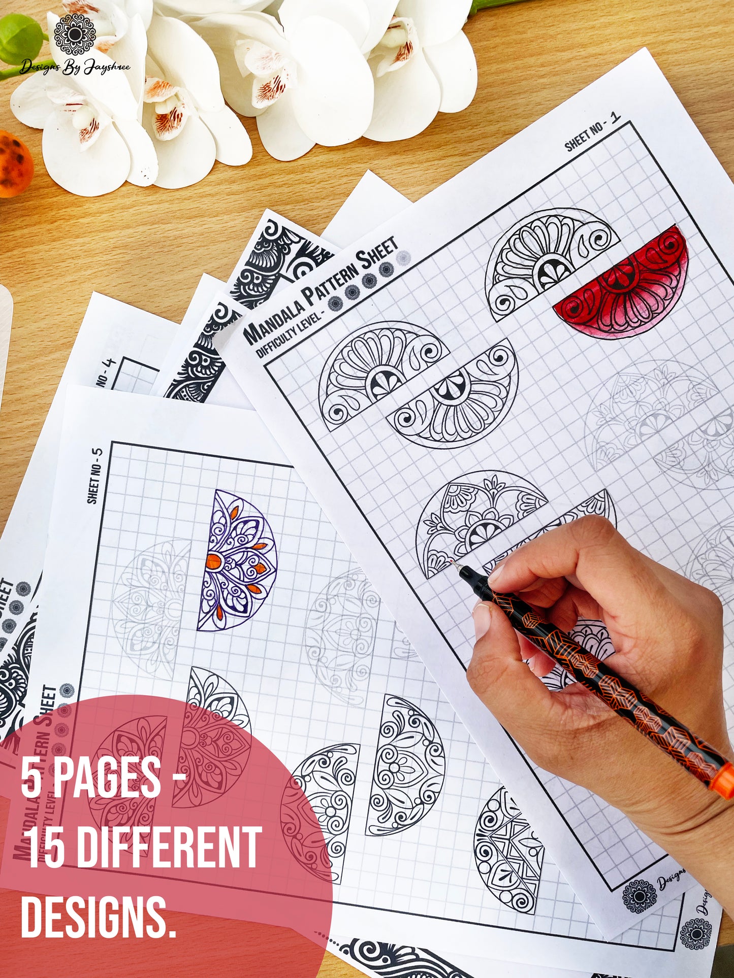 Mandala Pattern Sheets-15 semi circle Designs, Mandala Practice Sheets,Digital Downloads