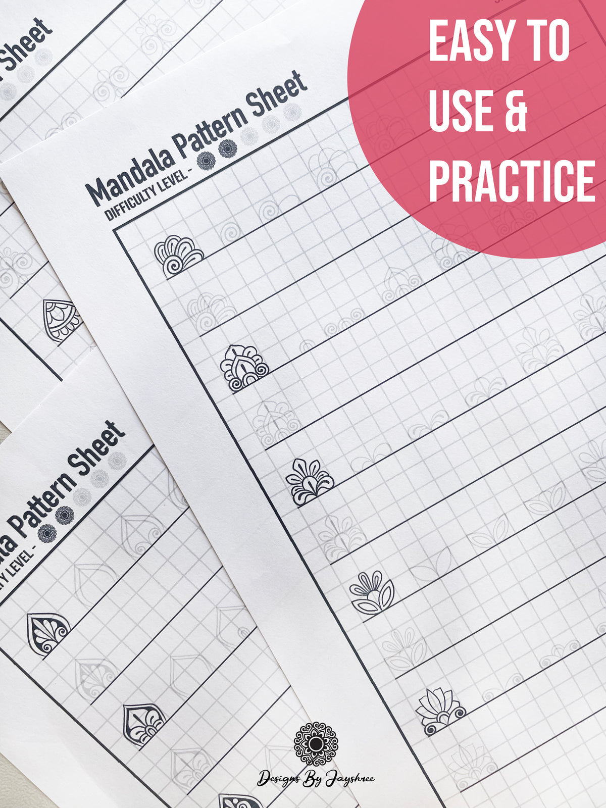 Beginners Mandala Pattern Sheets - Set 2 of 5 | Step By Step Mandala Tracing Templates