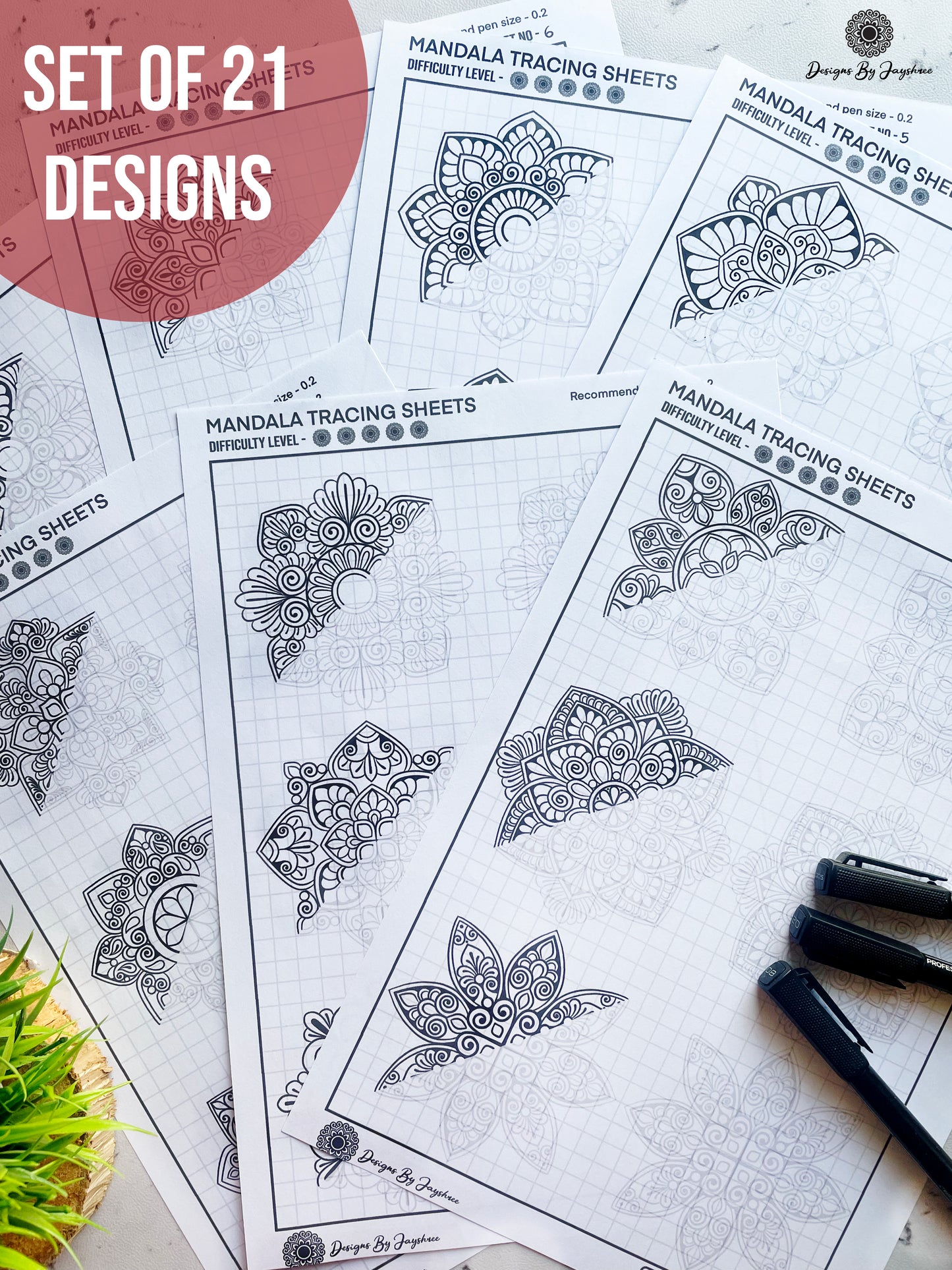 Mini Mandala Tracing Sheets SET OF 7 Sheets - 21 Mandala Designs