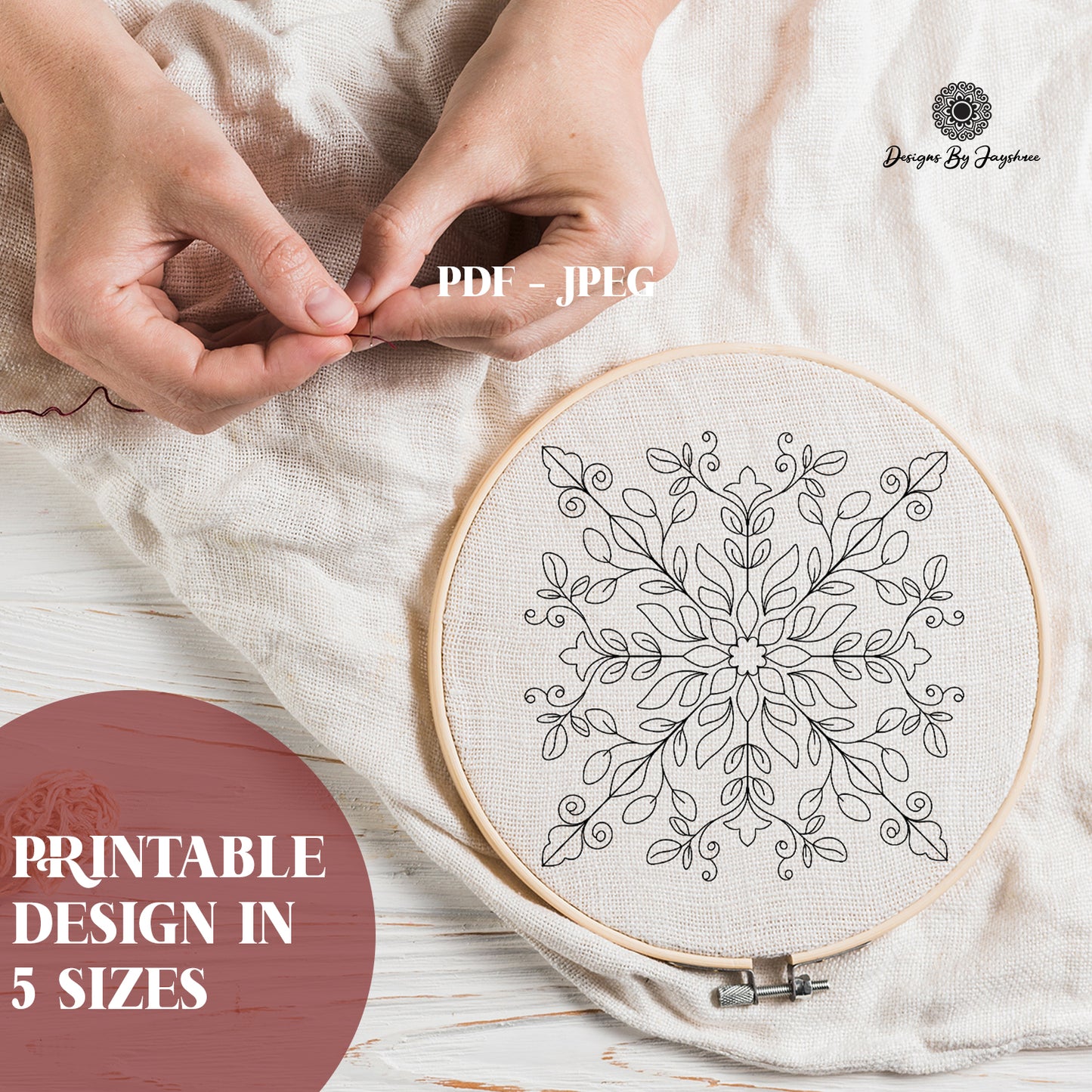Printable Floral Mandala Motif for Hand Embroidery
