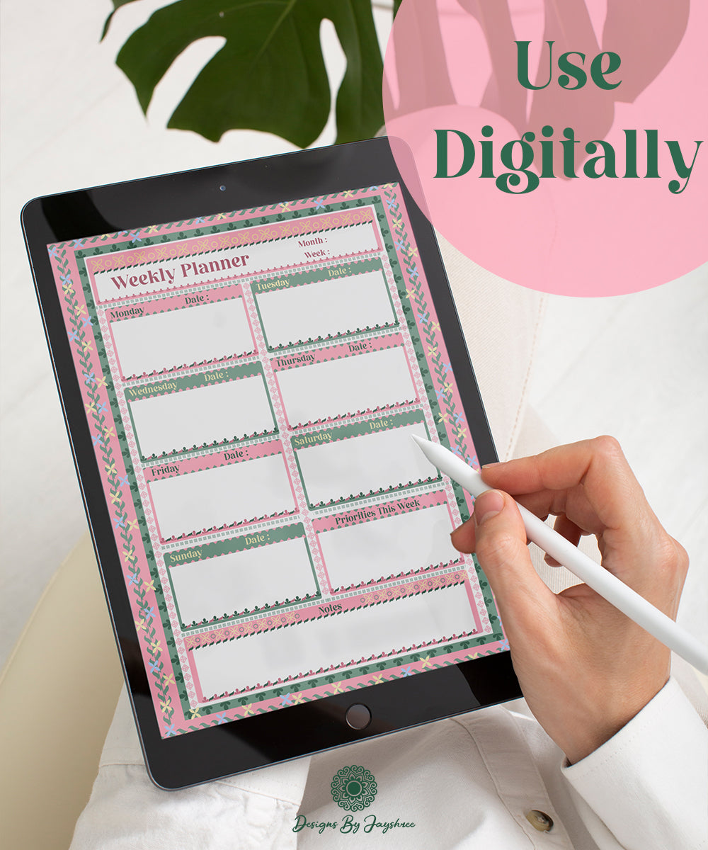 Weekly Planner – Handmade Indian Motif Printable & Instant Download Daily Schedule, Planner, Digital Planner, Digital Planner (Copy)