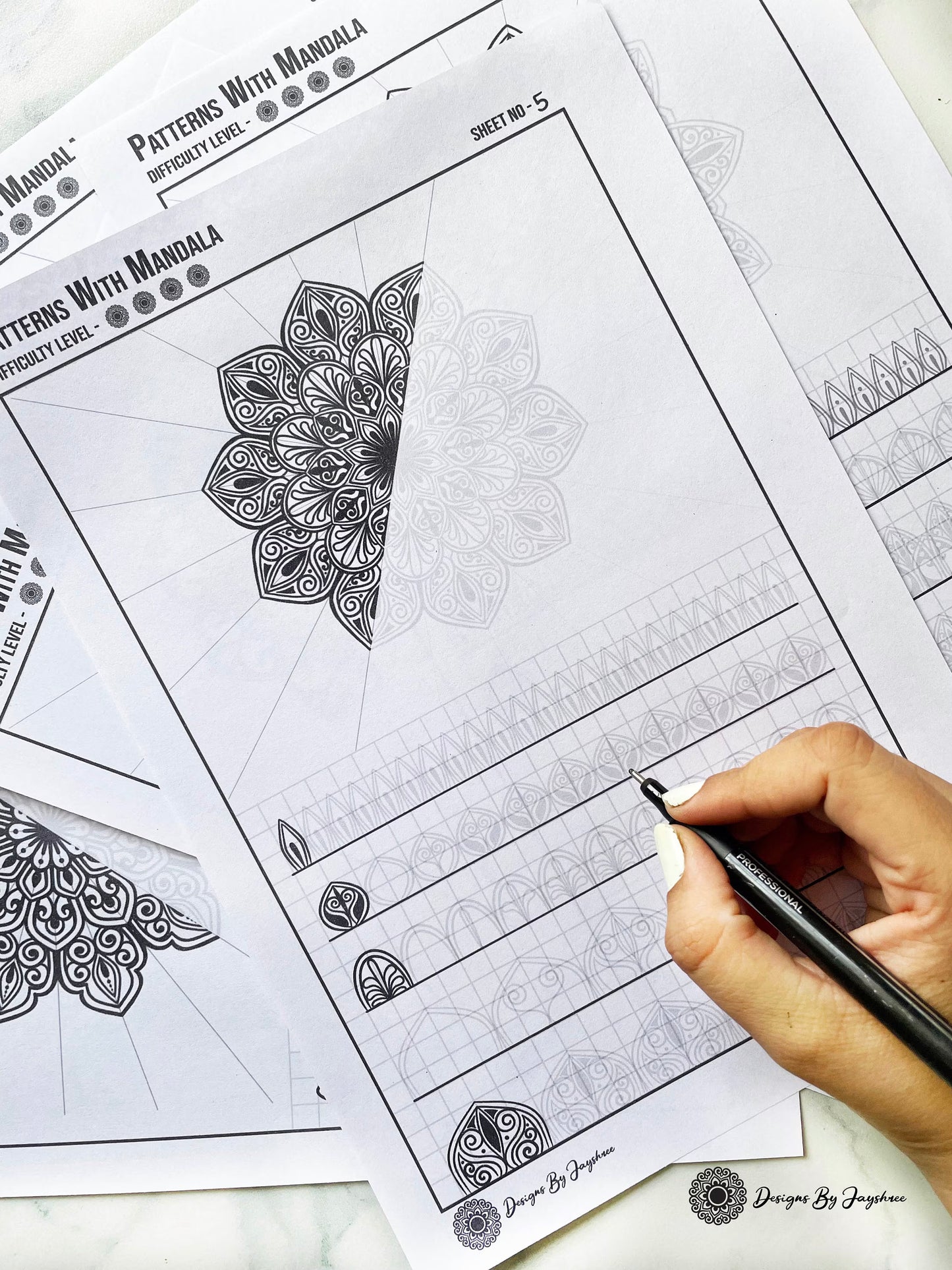 Mandala Tutorial Sheet With Patterns SET OF 5 - #4