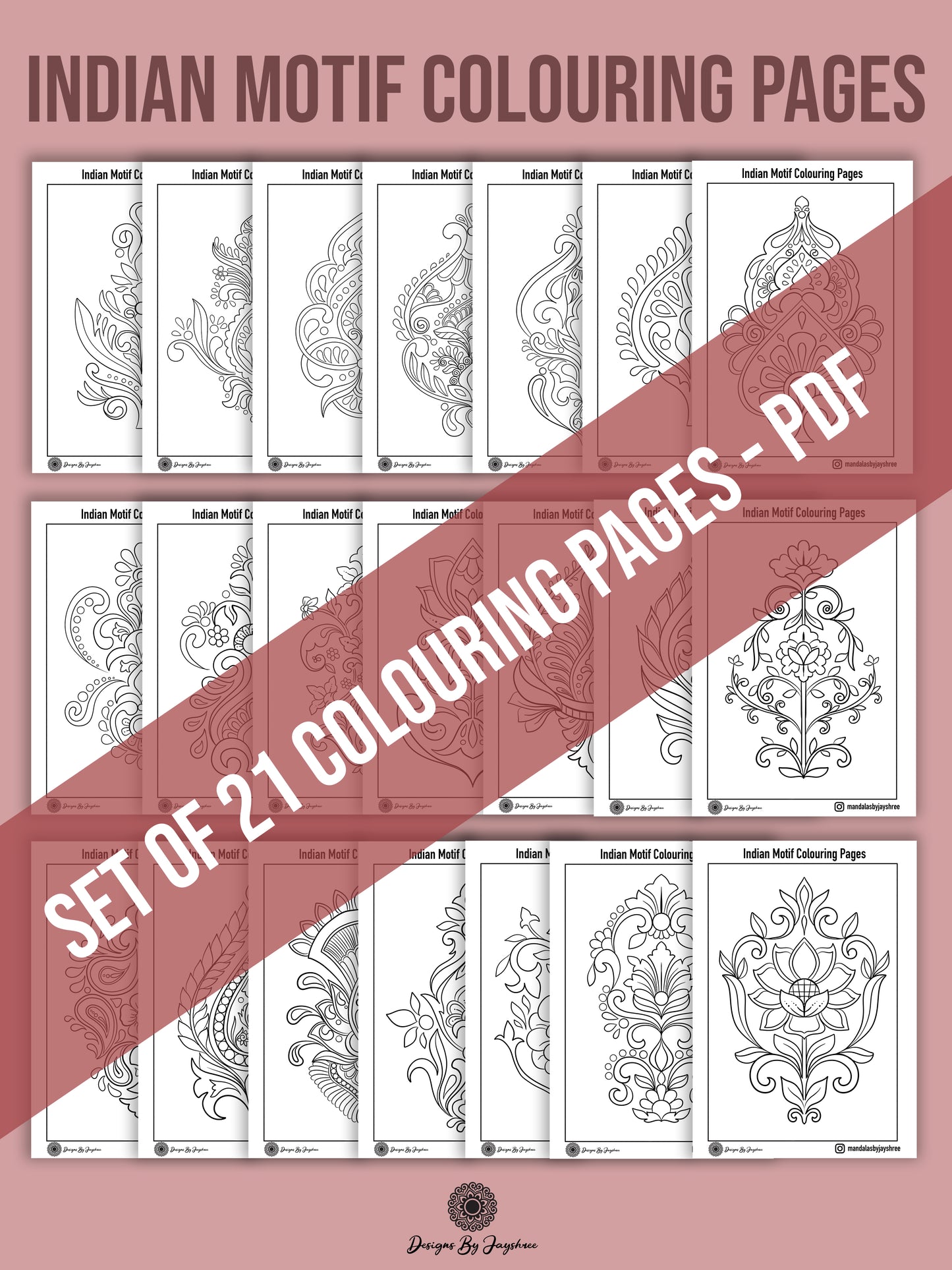 Indian Motif Colouring & Tracing Pages - Set of 42 pages - 2 PDF