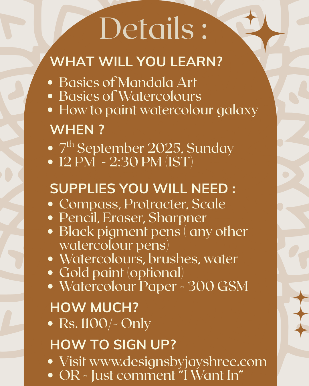 Live Watercolour Galaxy Mandala Workshop - Beginner Friendly - Online