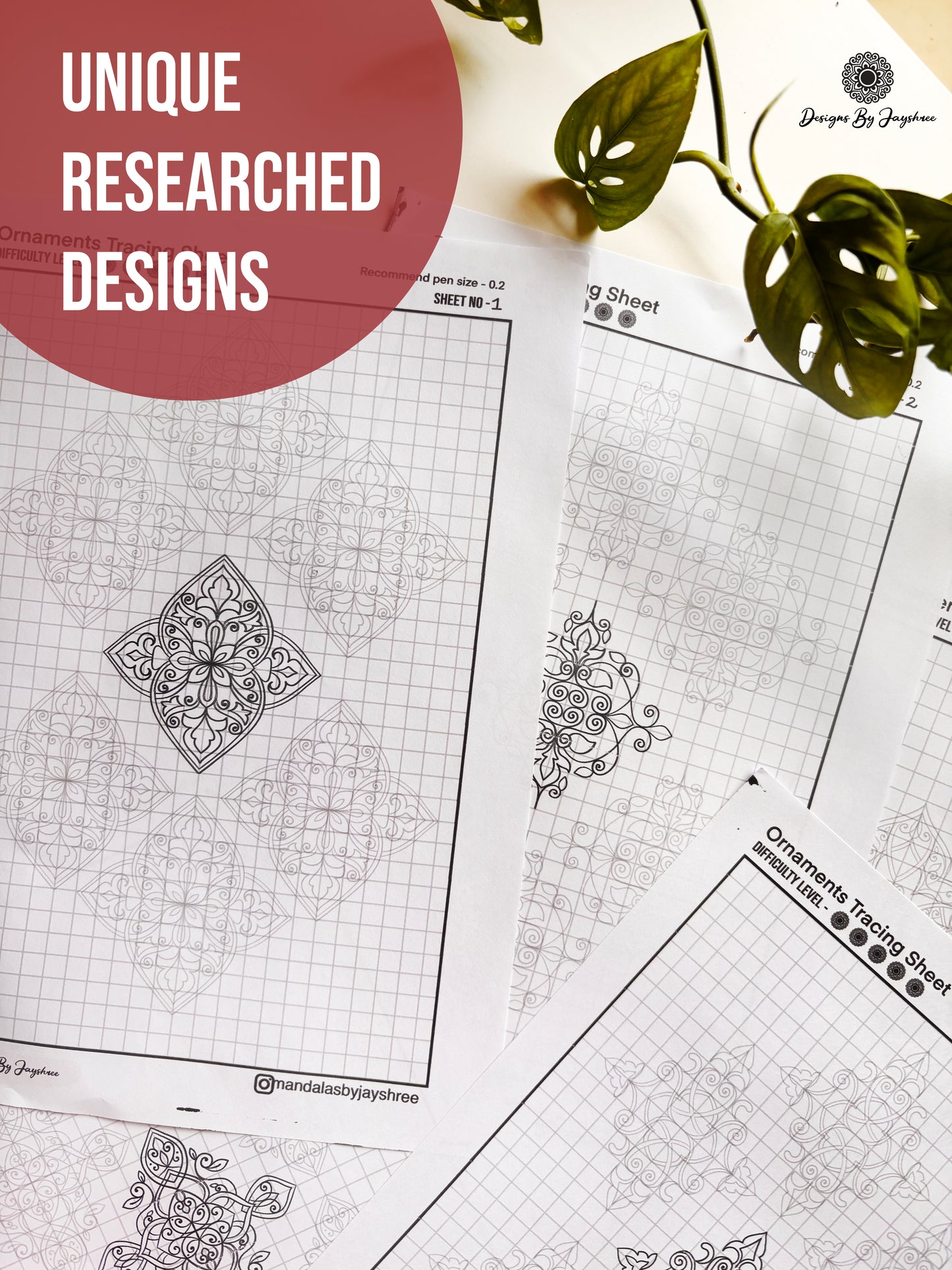 Ornament Mandala Pattern Sheets-5 , Mandala Practice Sheets,Digital Downloads