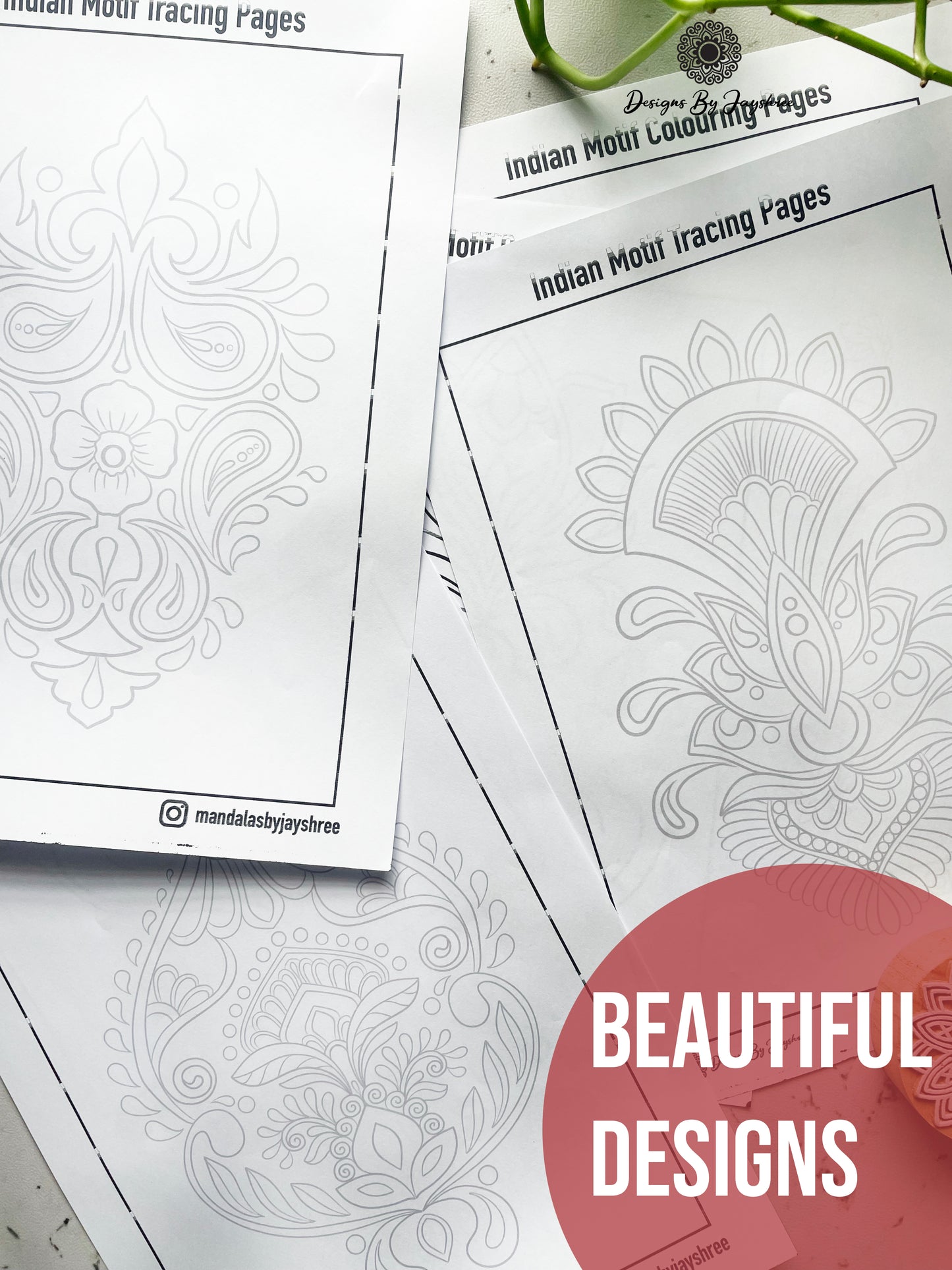 Indian Motif Colouring & Tracing Pages - Set of 42 pages - 2 PDF