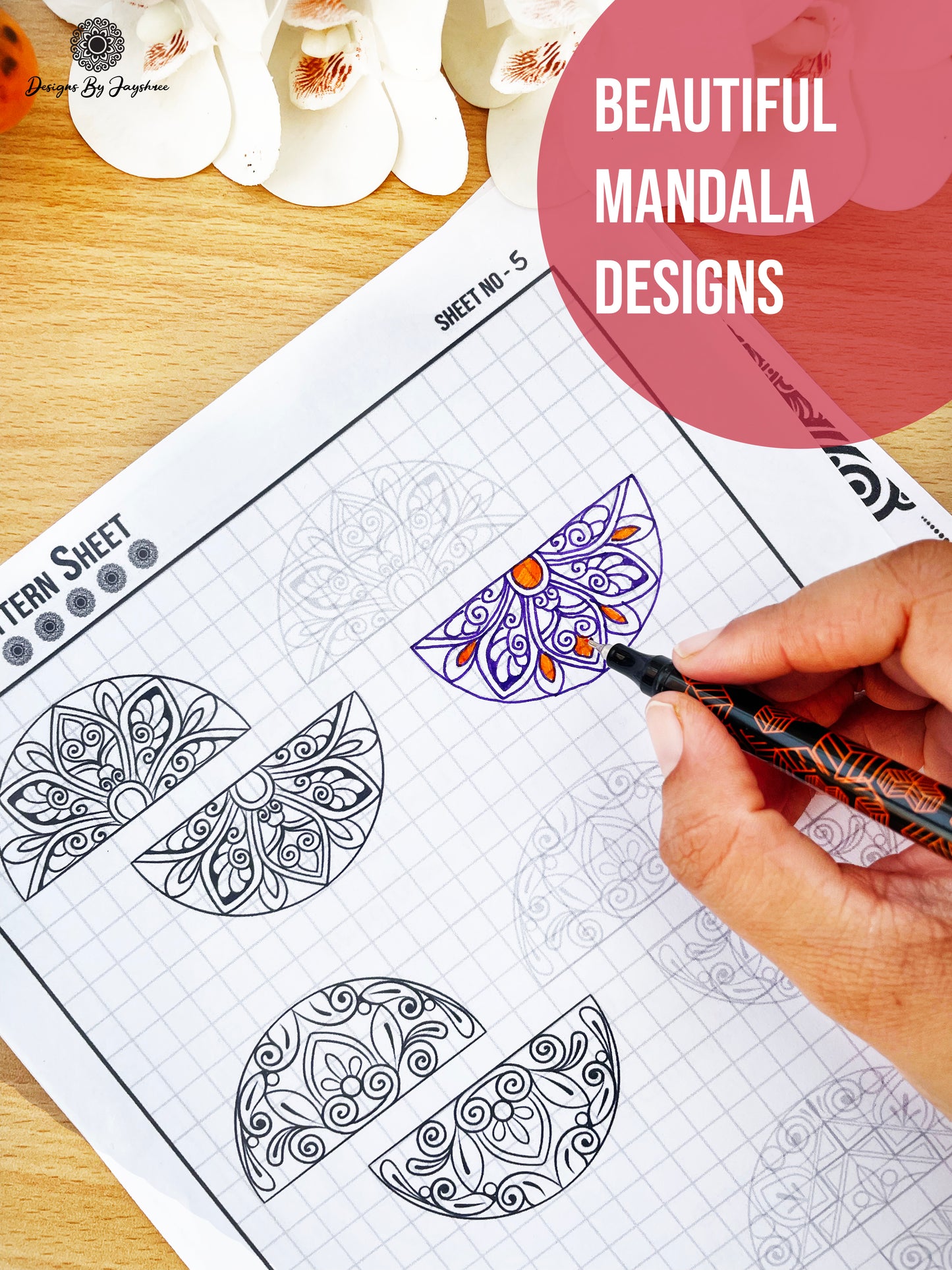 Mandala Pattern Sheets-15 semi circle Designs, Mandala Practice Sheets,Digital Downloads