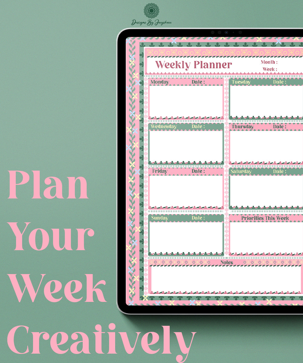 Weekly Planner – Handmade Indian Motif Printable & Instant Download Daily Schedule, Planner, Digital Planner, Digital Planner (Copy)