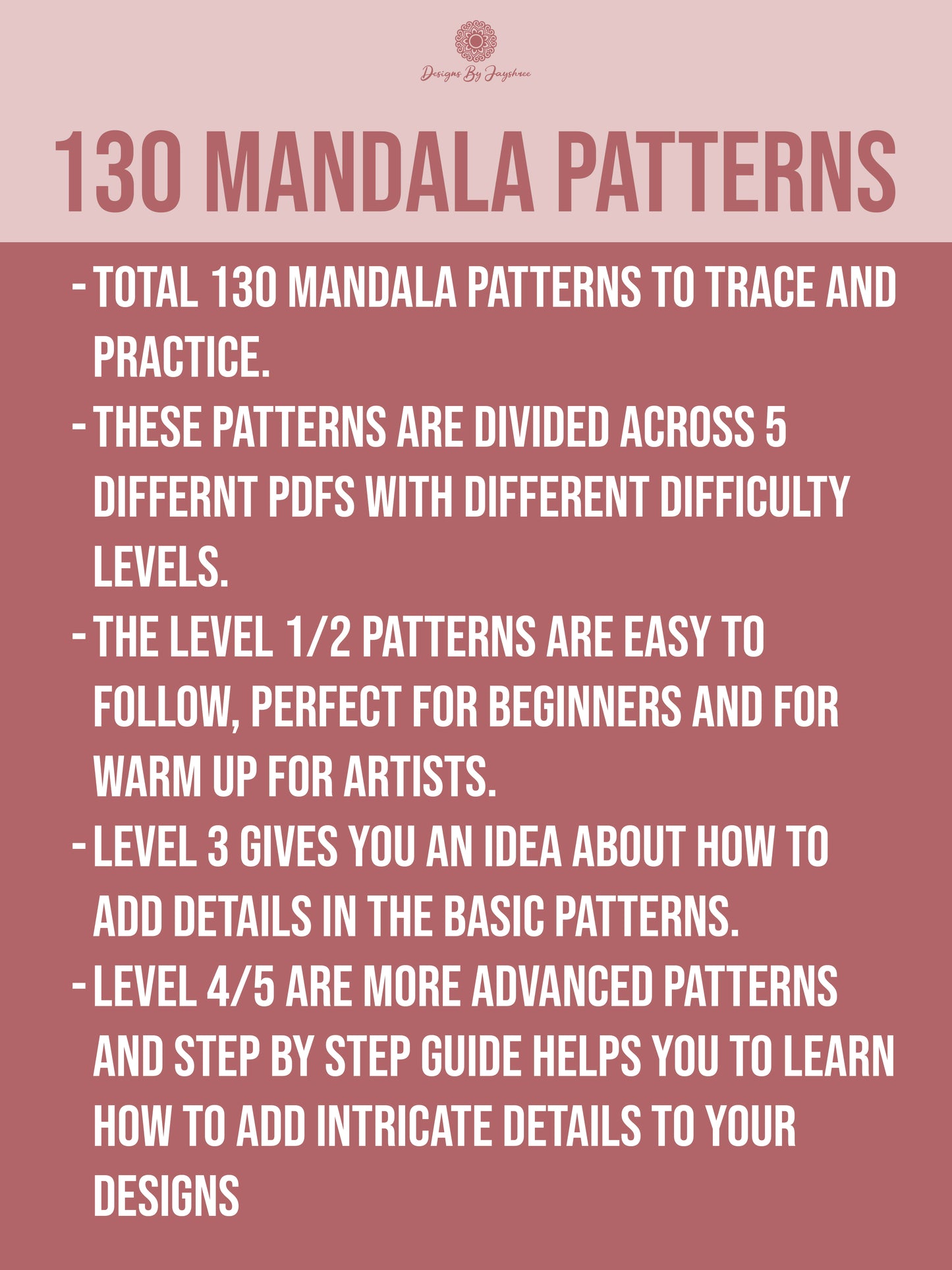 Beginner to Artist Bundle - 5 Pdfs - Difficulty level 1-5, Mandala Practice Sheets, Digital Download, Mandala Digital
