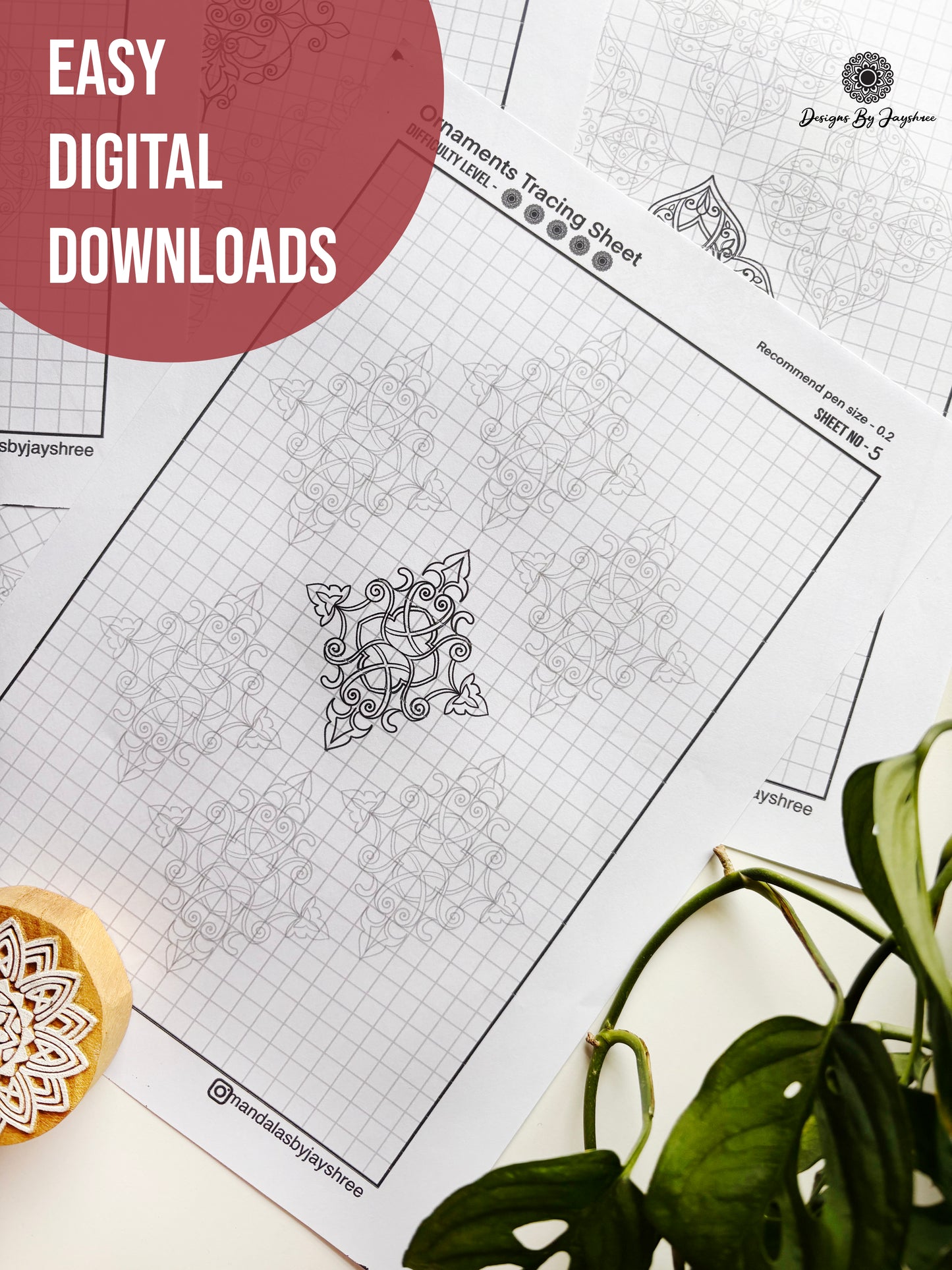 Ornament Mandala Pattern Sheets-5 , Mandala Practice Sheets,Digital Downloads