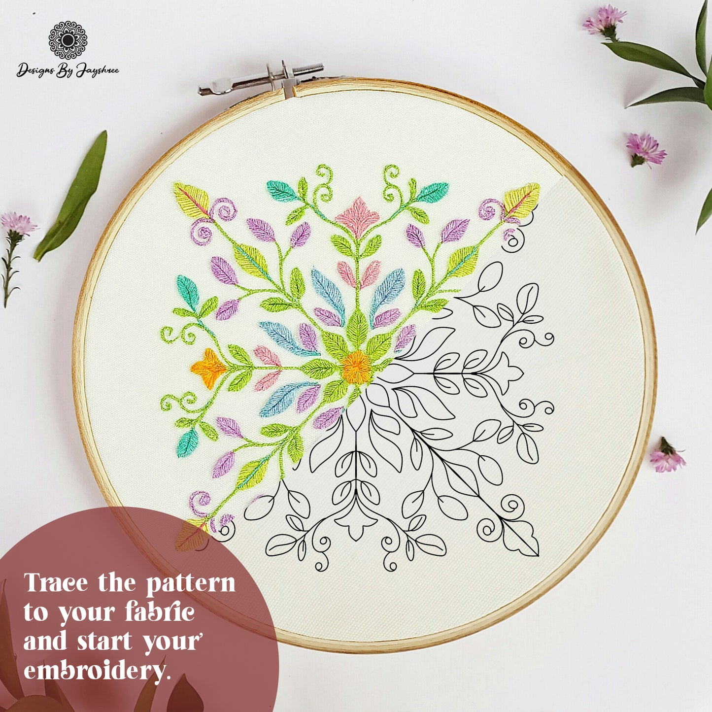 Printable Floral Mandala Motif for Hand Embroidery