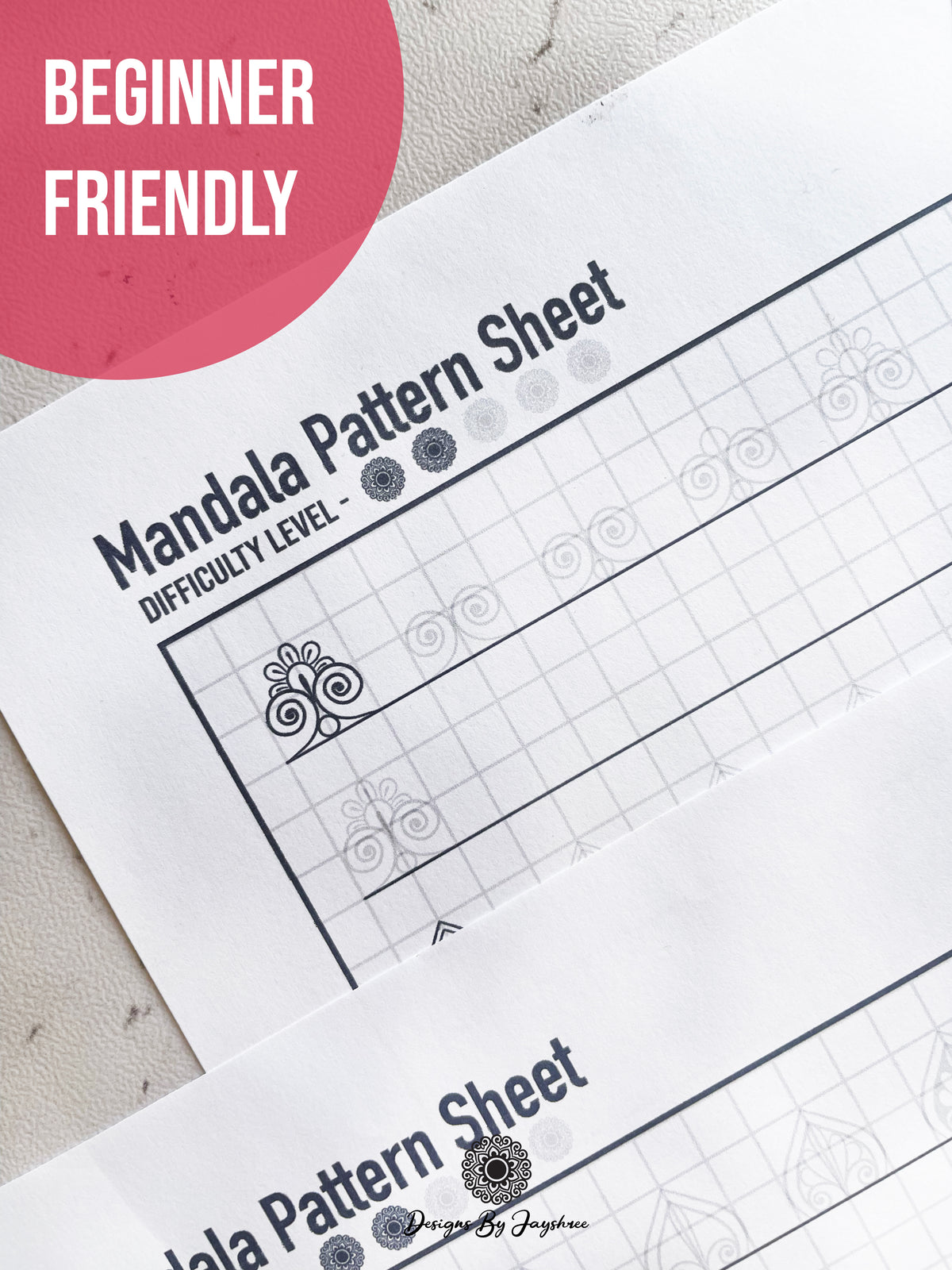 Beginners Mandala Pattern Sheets - Set 2 of 5 | Step By Step Mandala Tracing Templates