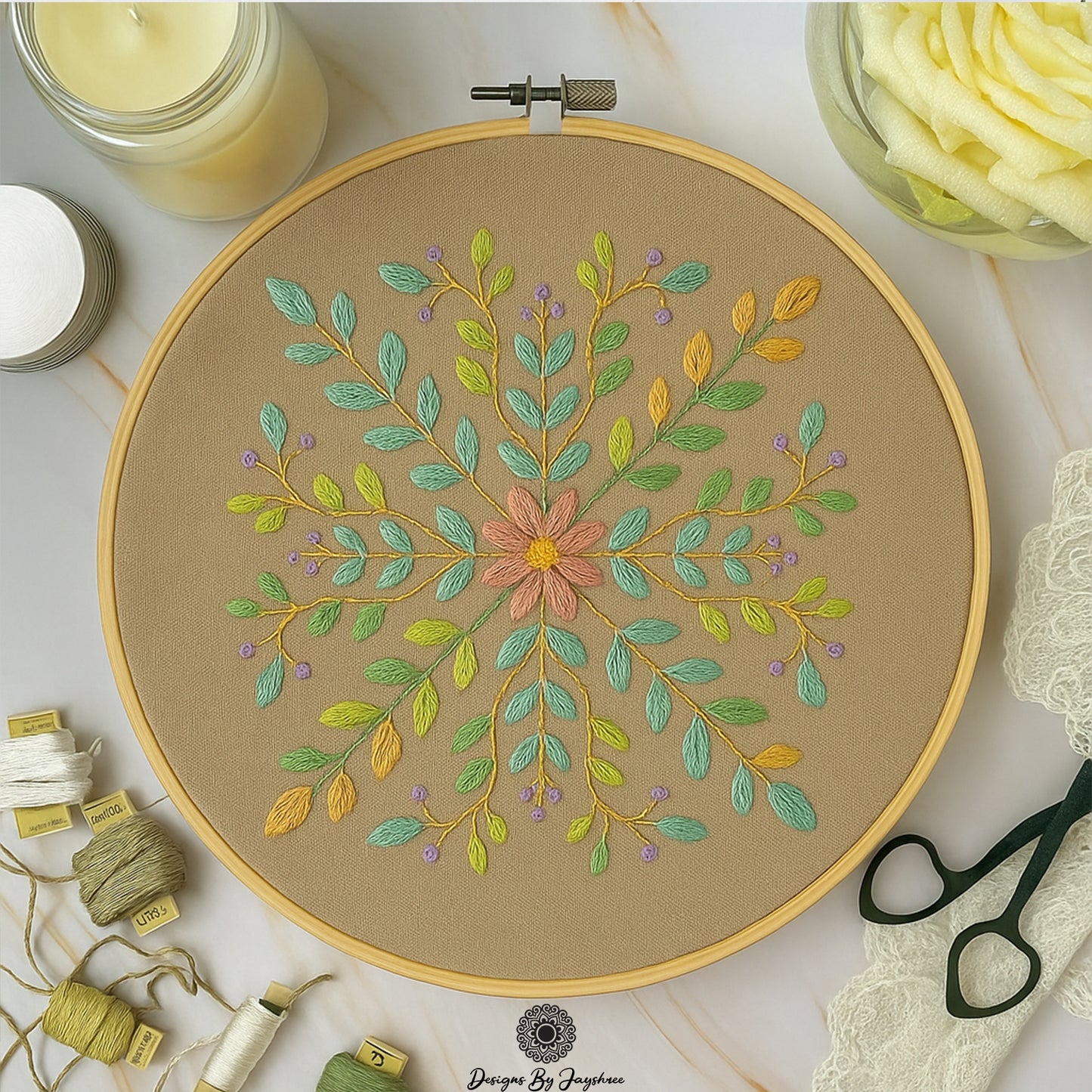 Printable Floral Mandala Motif for Hand Embroidery