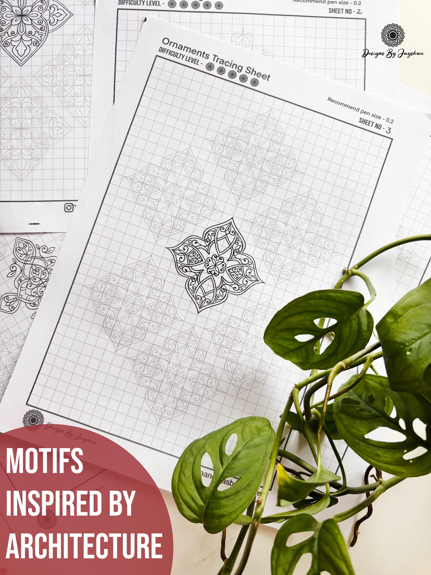 Ornament Mandala Pattern Sheets-5 , Mandala Practice Sheets,Digital Downloads
