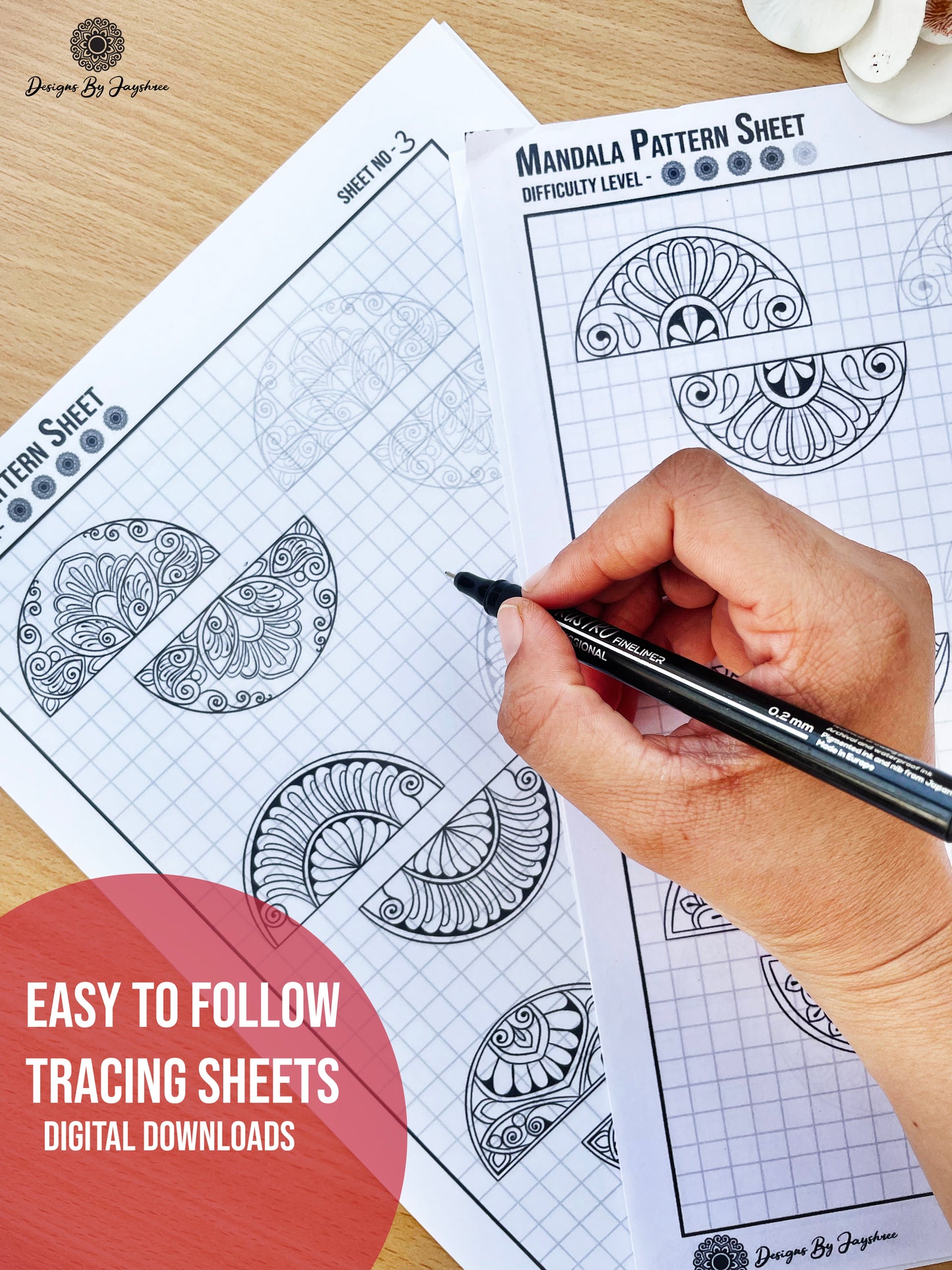 Mandala Pattern Sheets-15 semi circle Designs, Mandala Practice Sheets,Digital Downloads