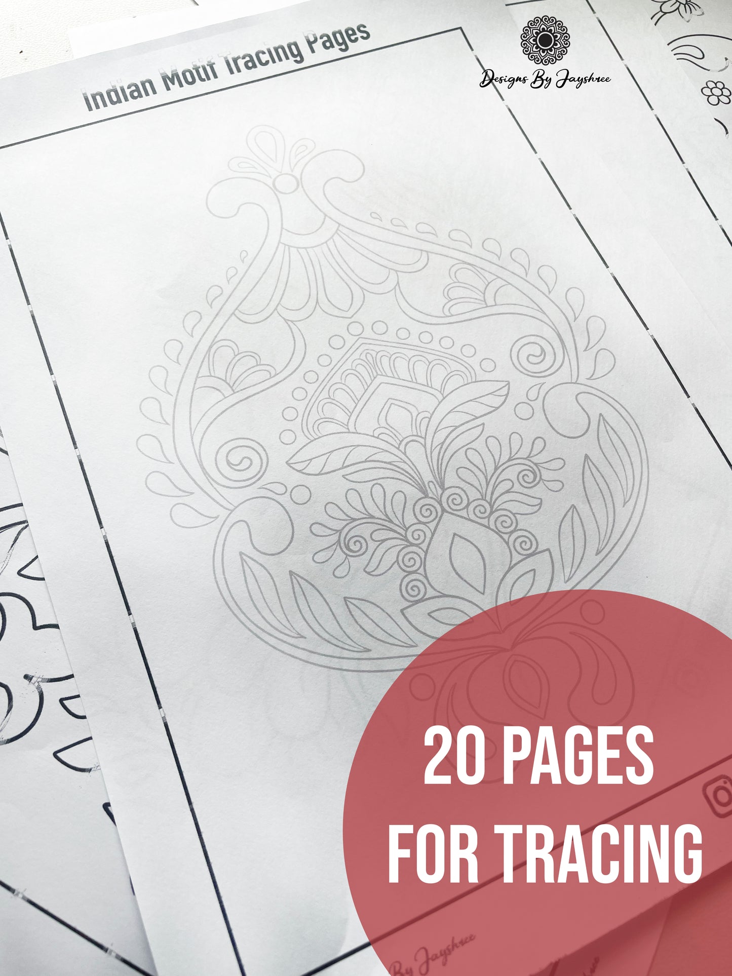 Indian Motif Colouring & Tracing Pages - Set of 42 pages - 2 PDF