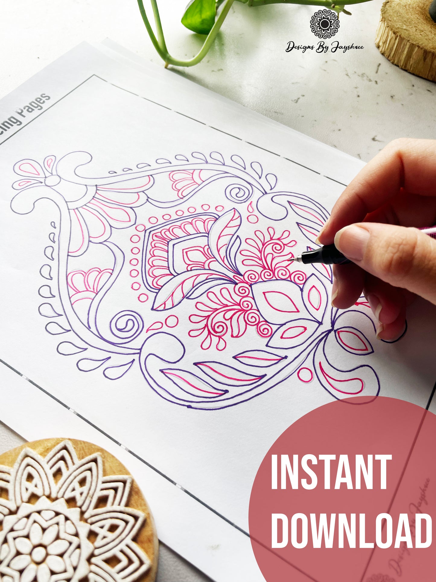 Indian Motif Colouring & Tracing Pages - Set of 42 pages - 2 PDF