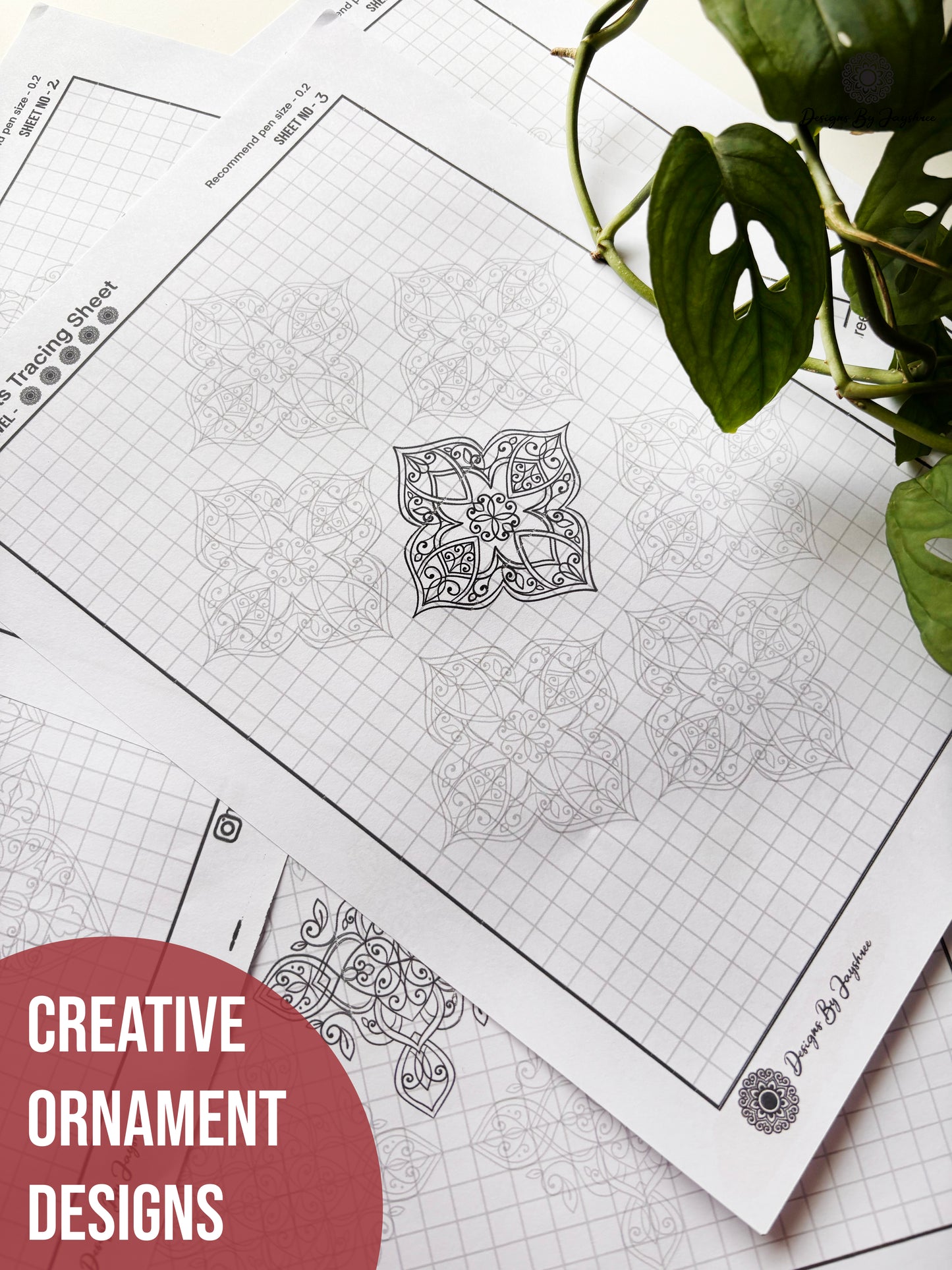 Ornament Mandala Pattern Sheets-5 , Mandala Practice Sheets,Digital Downloads