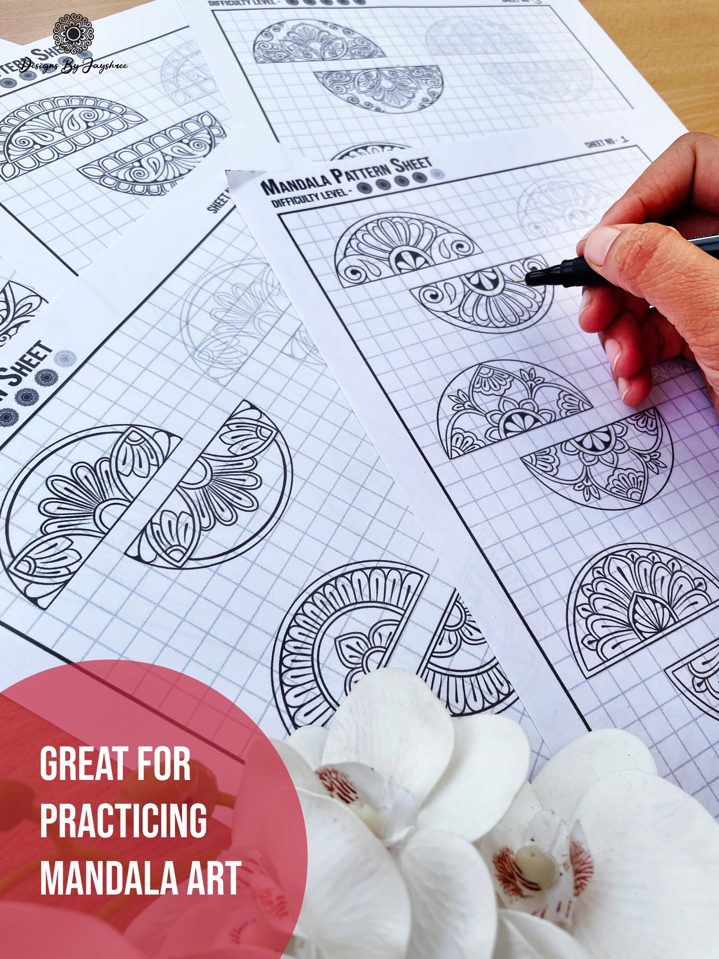 Mandala Pattern Sheets-15 semi circle Designs, Mandala Practice Sheets,Digital Downloads