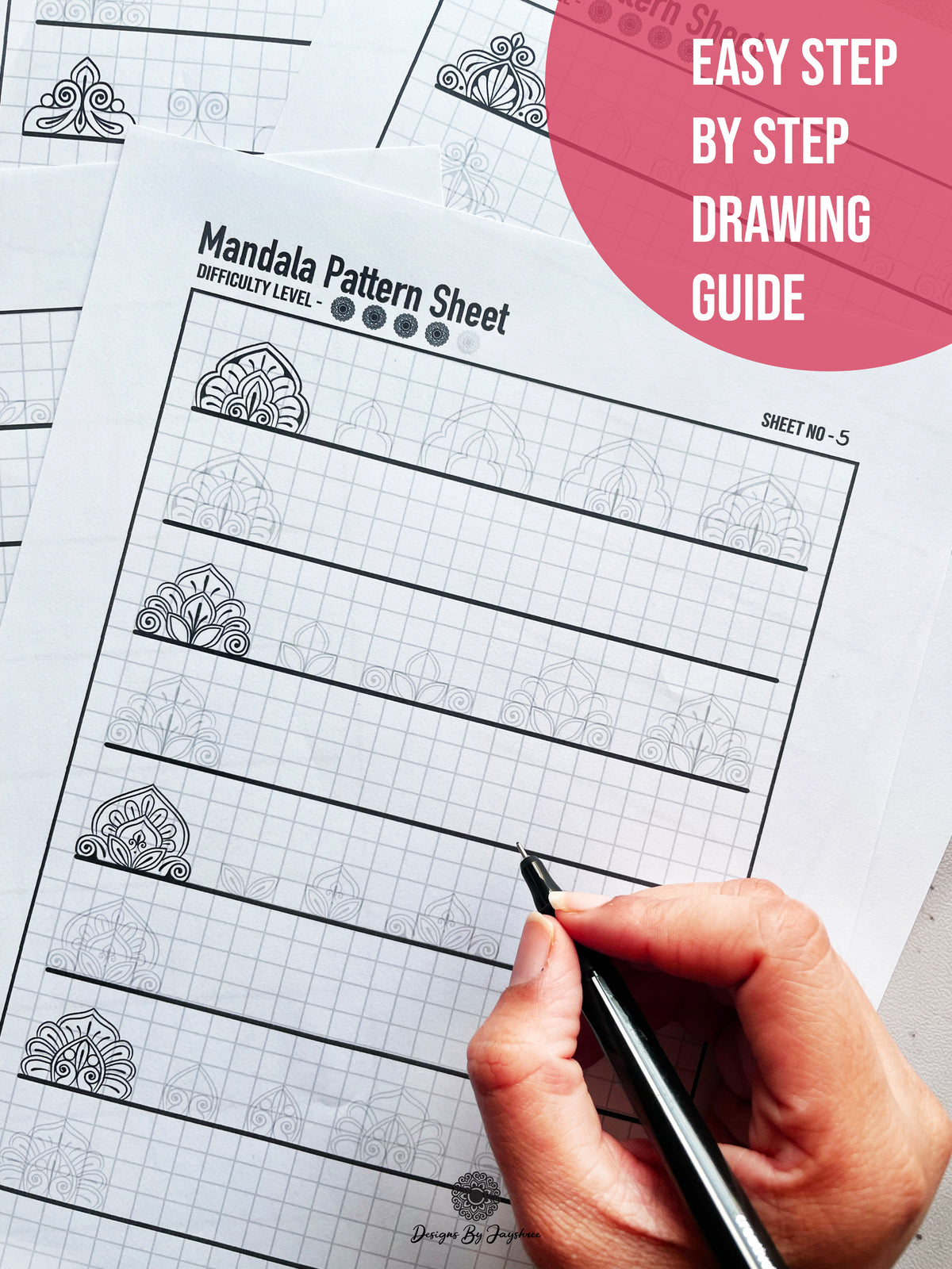 Beginners Mandala Pattern Sheets - Set 4 of 5 | Mandala Tracing Templates