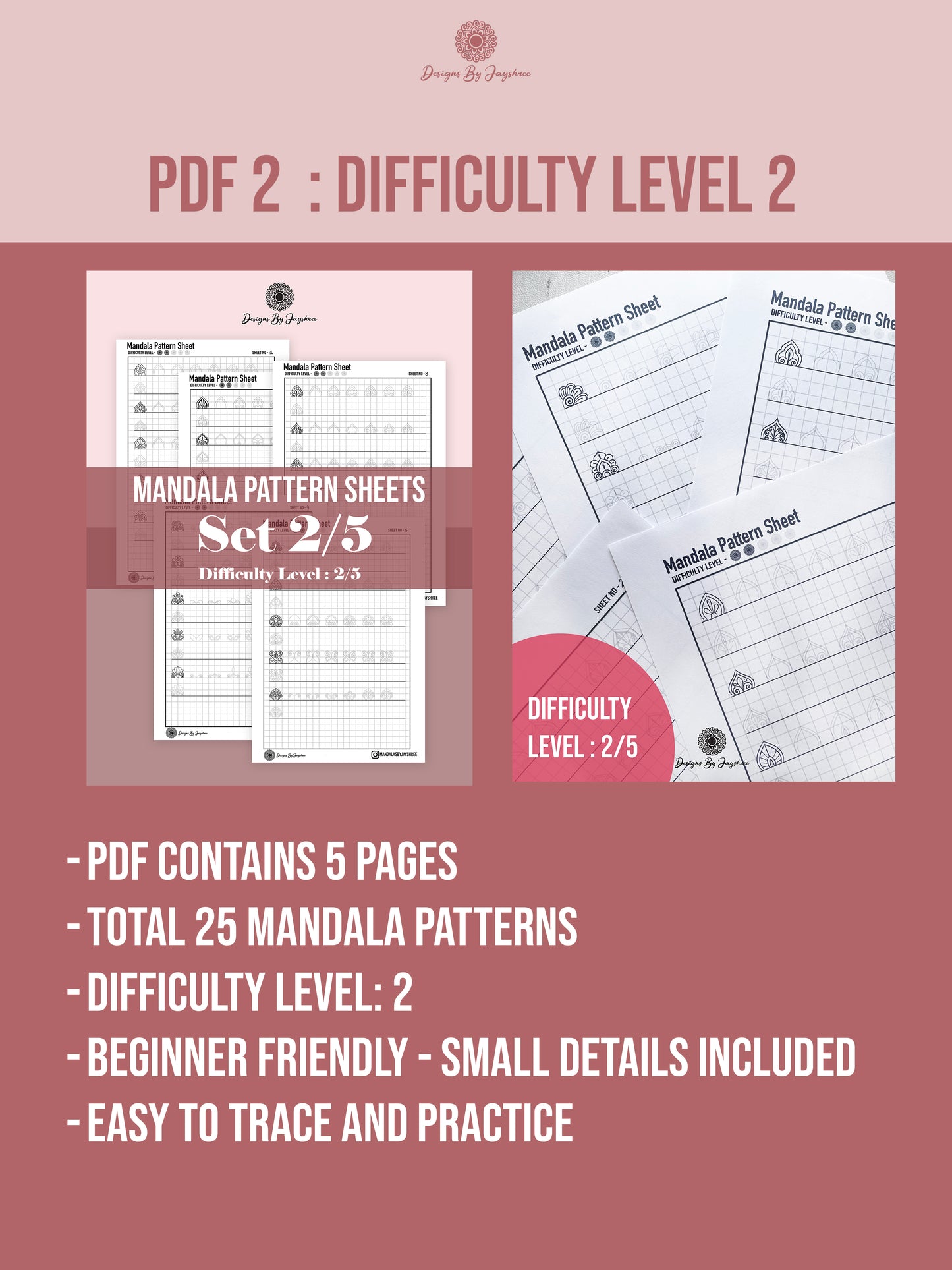 Beginner to Artist Bundle - 5 Pdfs - Difficulty level 1-5, Mandala Practice Sheets, Digital Download, Mandala Digital