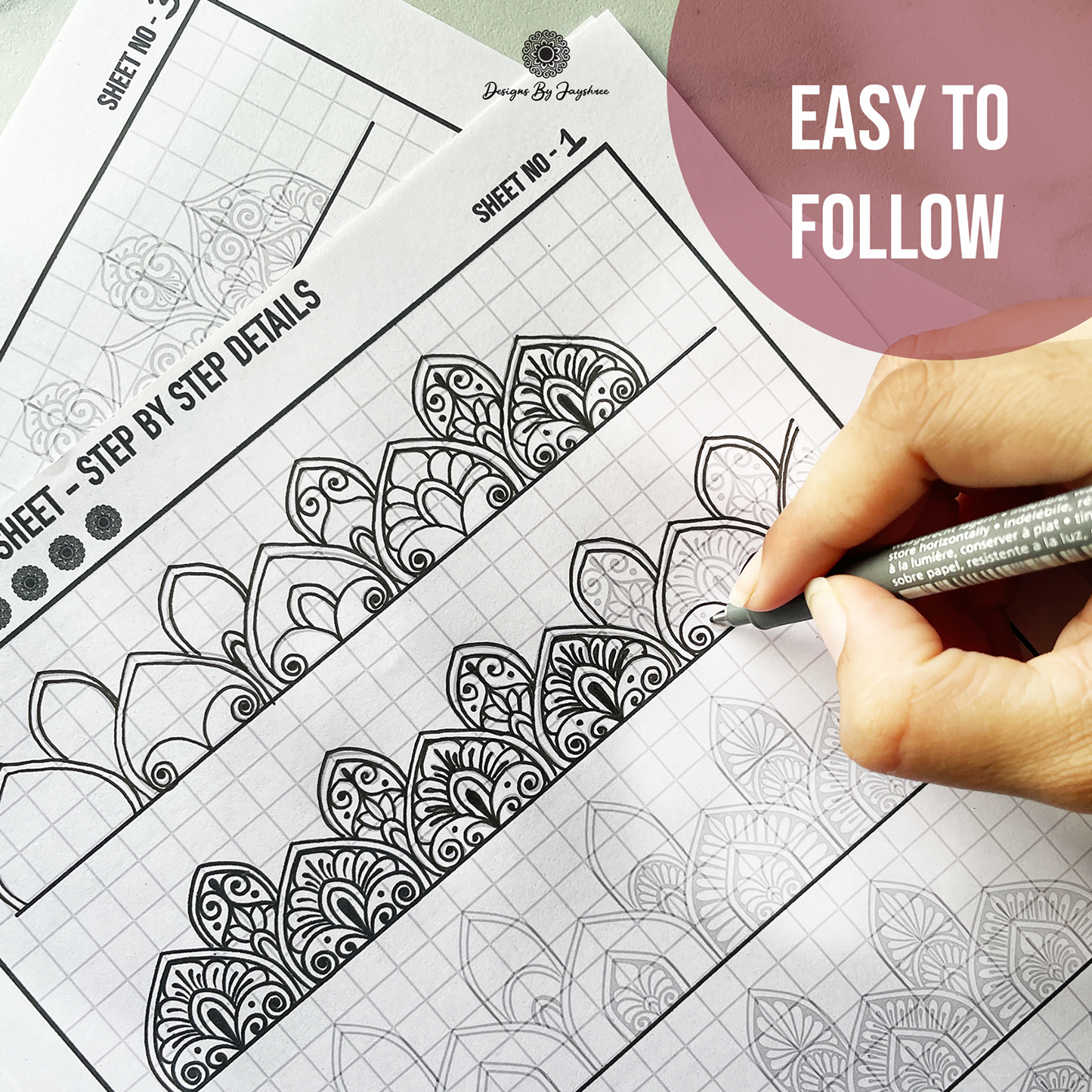 Step By Step - Detailed Mandala Pattern Sheets - Set of 5 Pages
