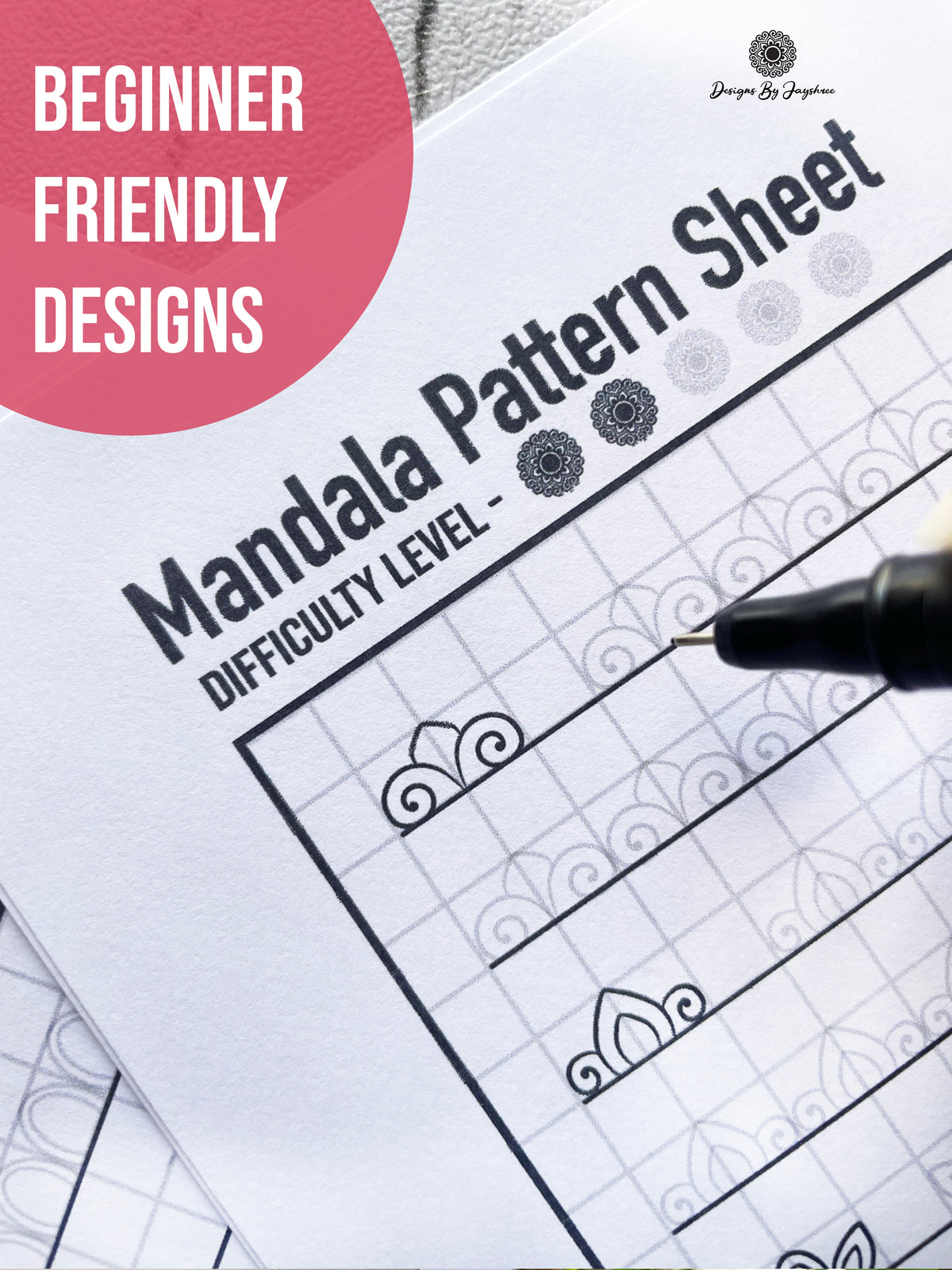 Beginners Mandala Pattern Sheets - Set 1 of 5 | Mandala Tracing Templates