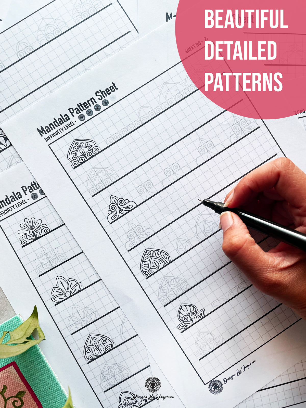 Beginners Mandala Pattern Sheets - Set 4 of 5 | Mandala Tracing Templates