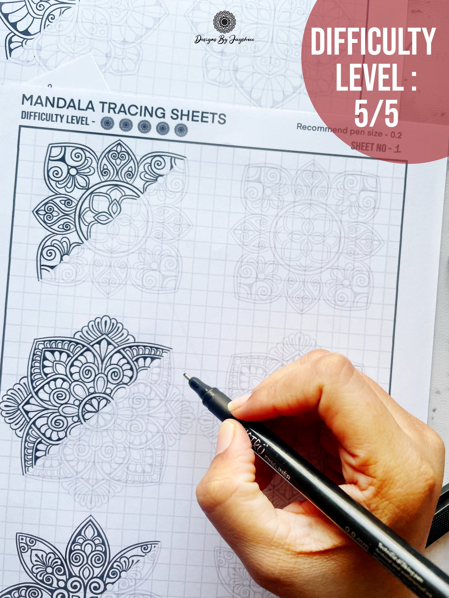 Mini Mandala Tracing Sheets SET OF 7 Sheets - 21 Mandala Designs