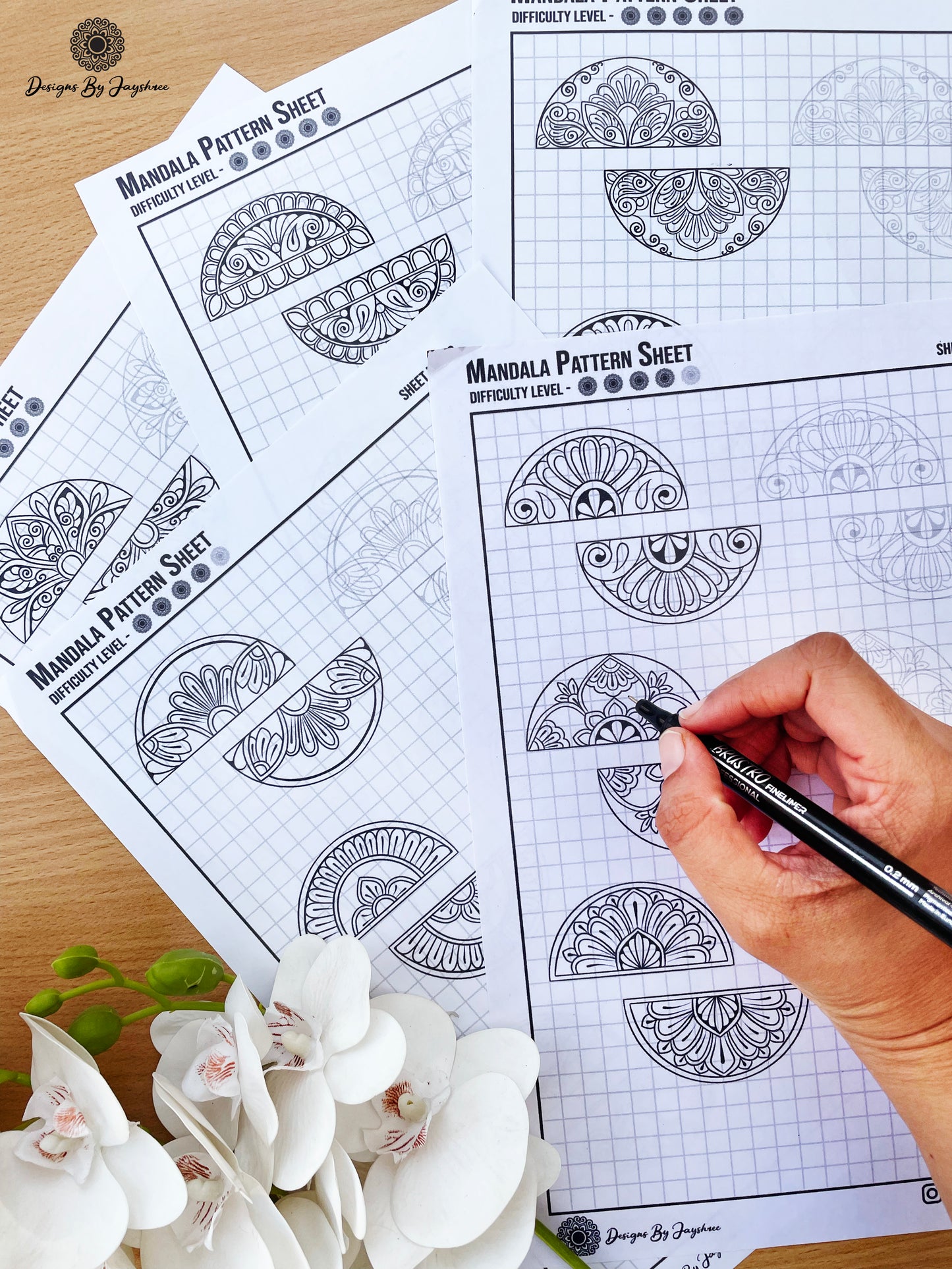 Mandala Pattern Sheets-15 semi circle Designs, Mandala Practice Sheets,Digital Downloads