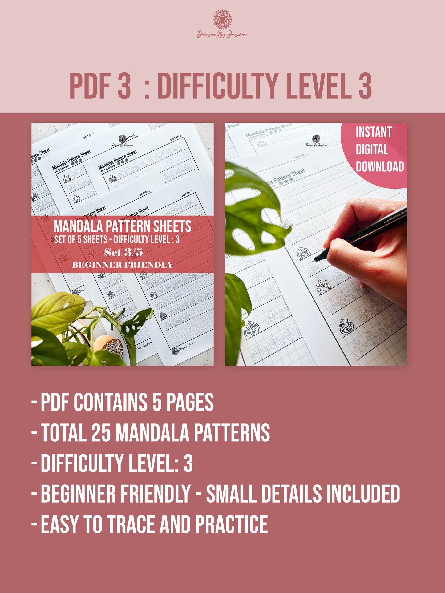 Beginner to Artist Bundle - 5 Pdfs - Difficulty level 1-5, Mandala Practice Sheets, Digital Download, Mandala Digital