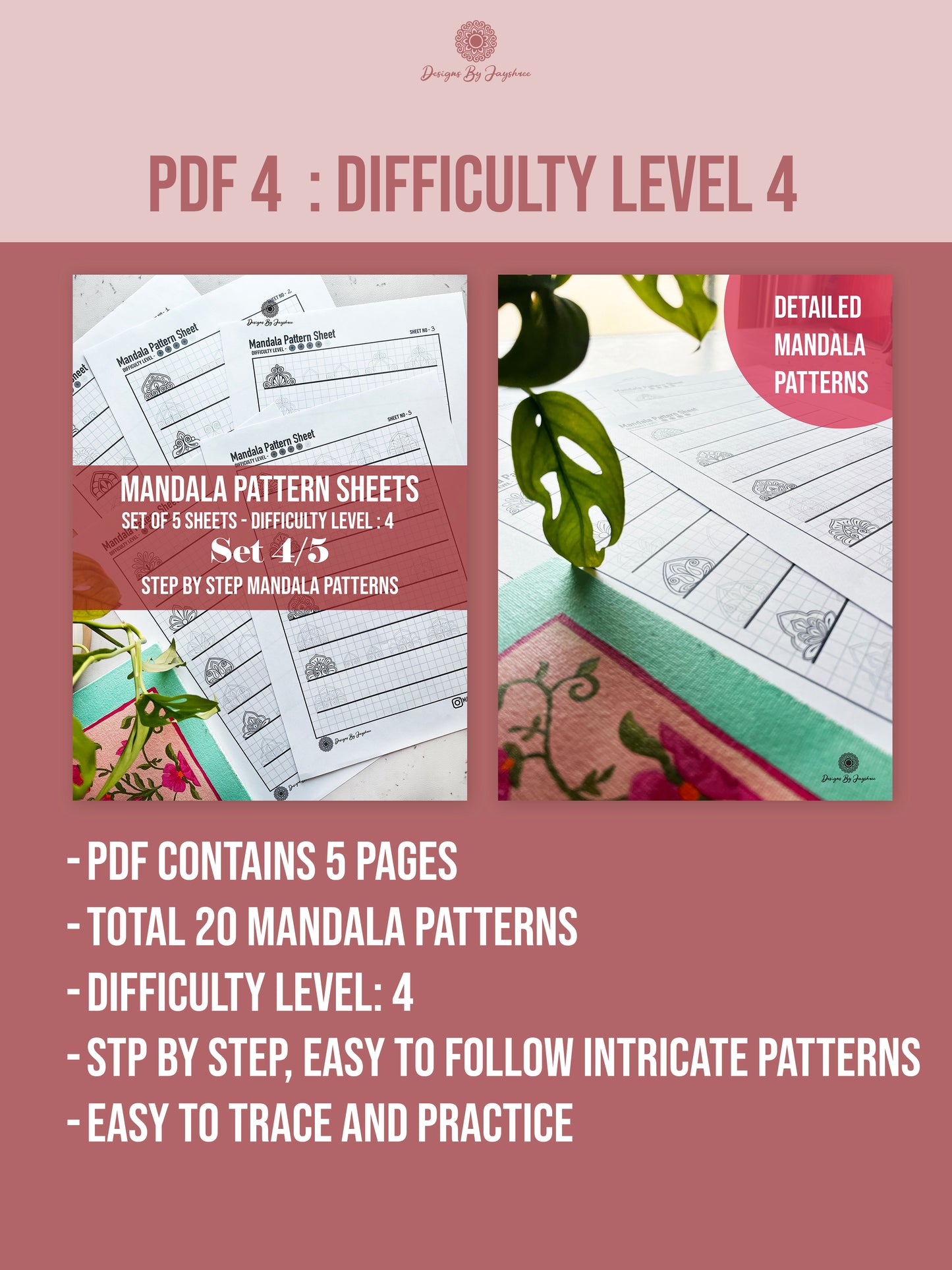 Beginner to Artist Bundle - 5 Pdfs - Difficulty level 1-5, Mandala Practice Sheets, Digital Download, Mandala Digital