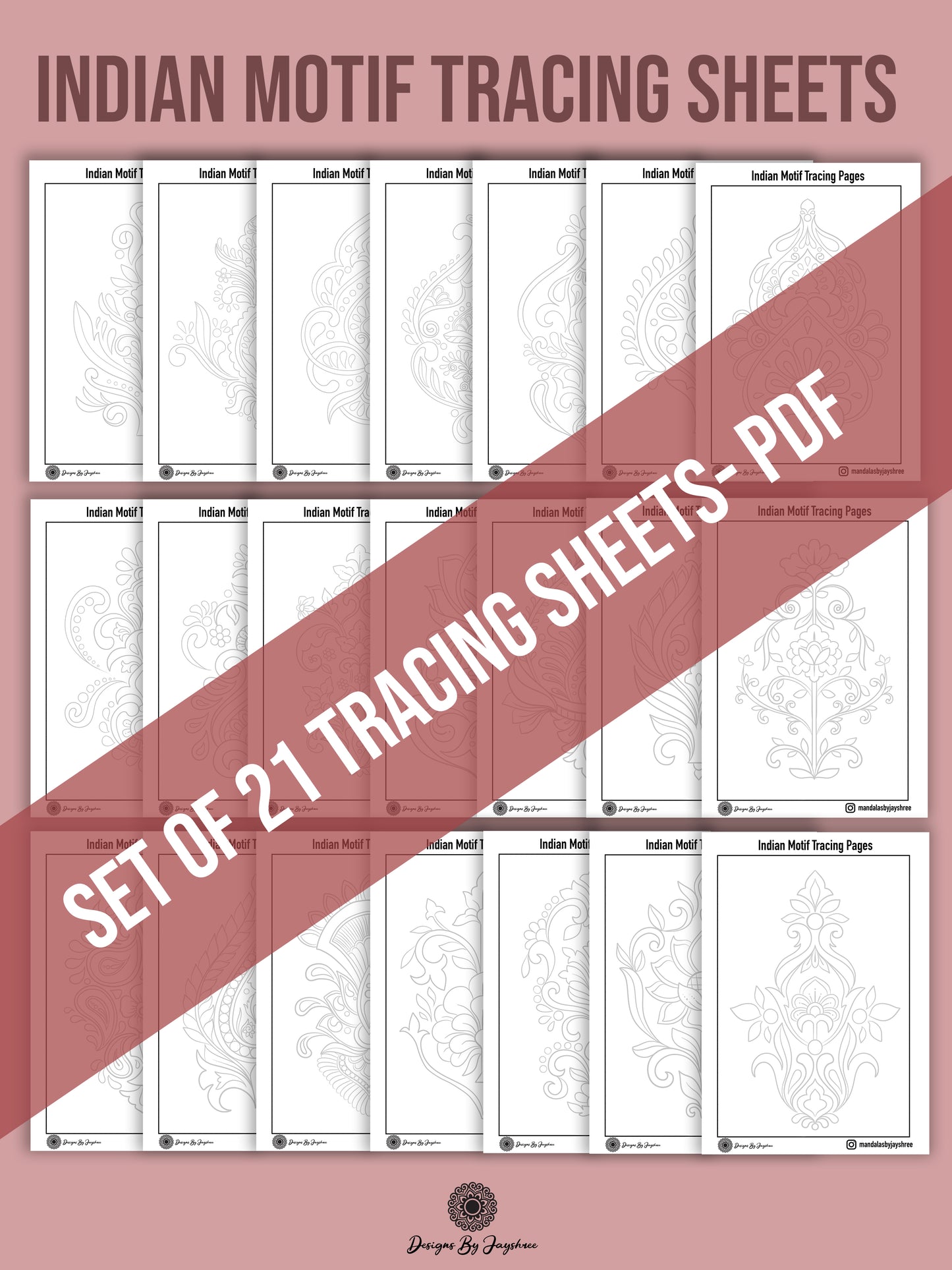 Indian Motif Colouring & Tracing Pages - Set of 42 pages - 2 PDF