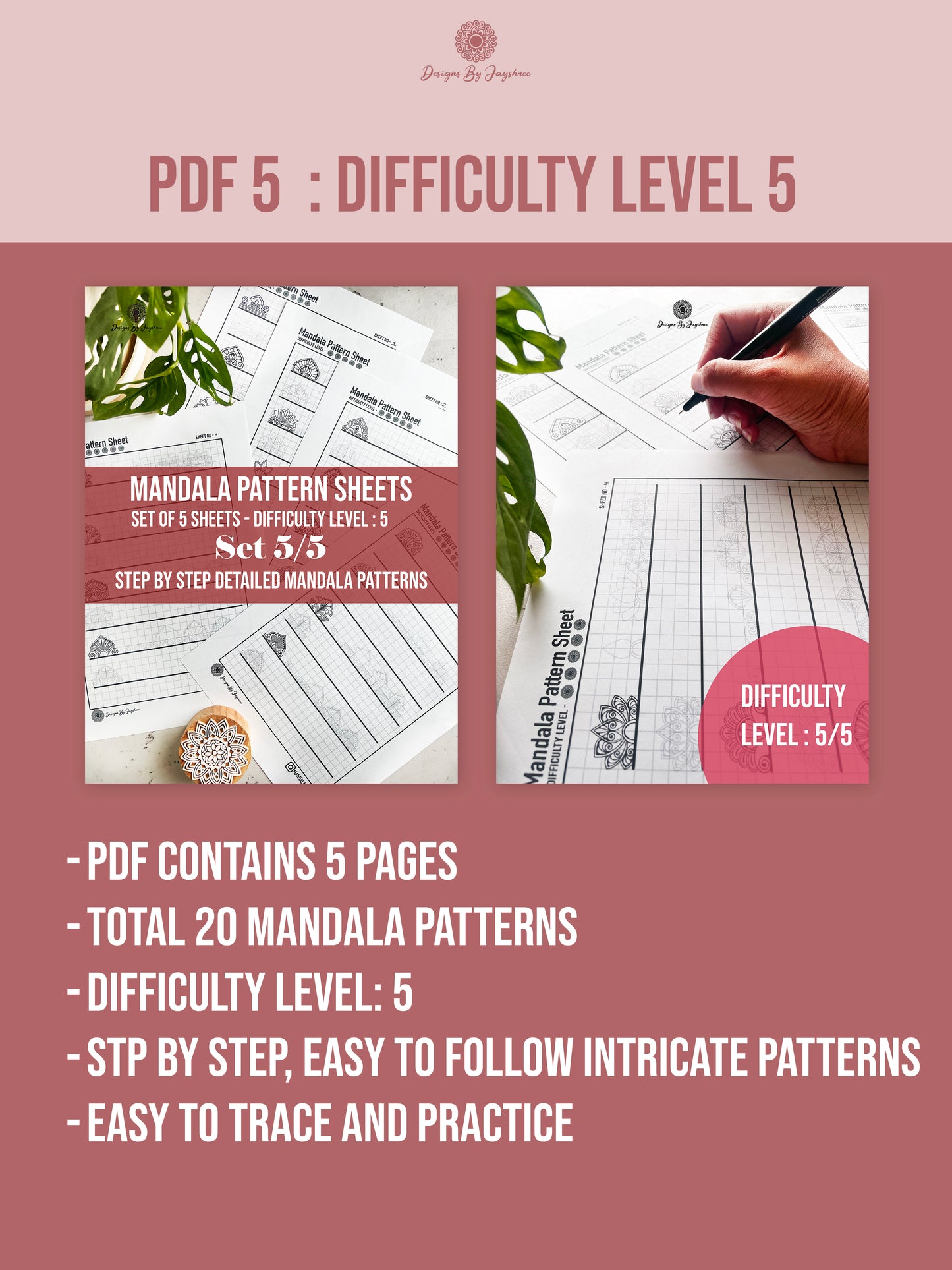 Beginner to Artist Bundle - 5 Pdfs - Difficulty level 1-5, Mandala Practice Sheets, Digital Download, Mandala Digital