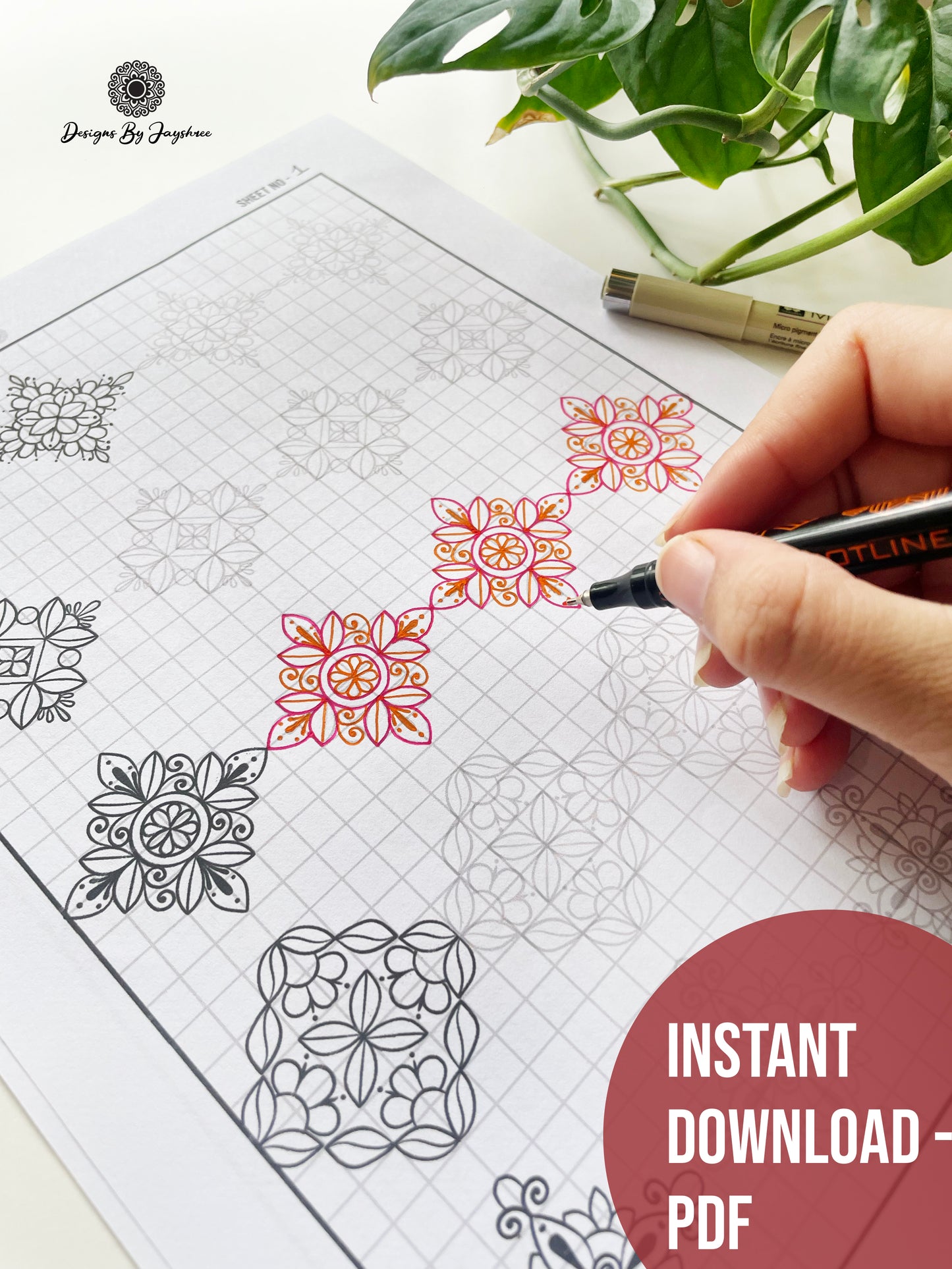 Indian Mandala Motif Pattern Sheet 25 Designs