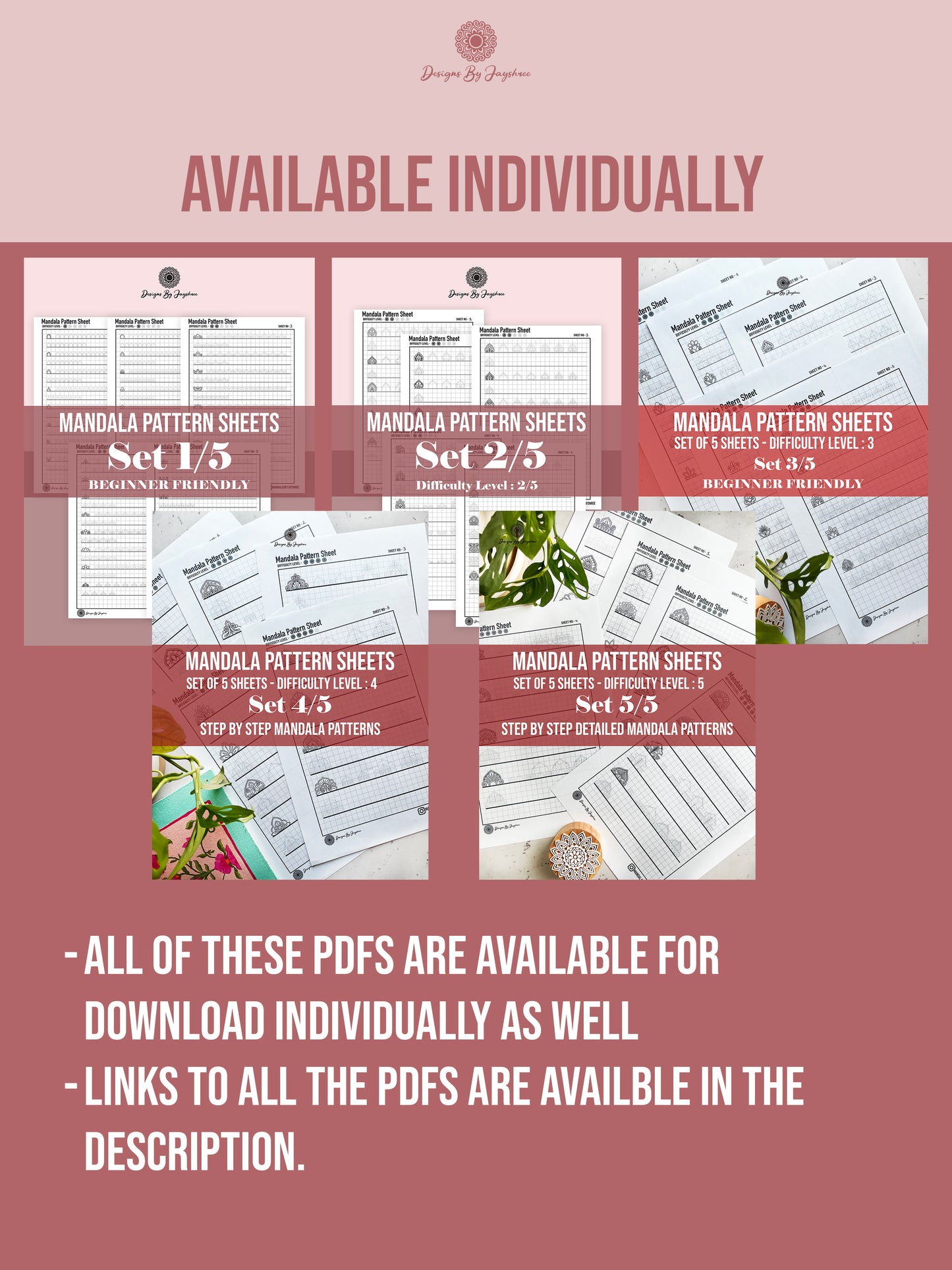 Beginner to Artist Bundle - 5 Pdfs - Difficulty level 1-5, Mandala Practice Sheets, Digital Download, Mandala Digital