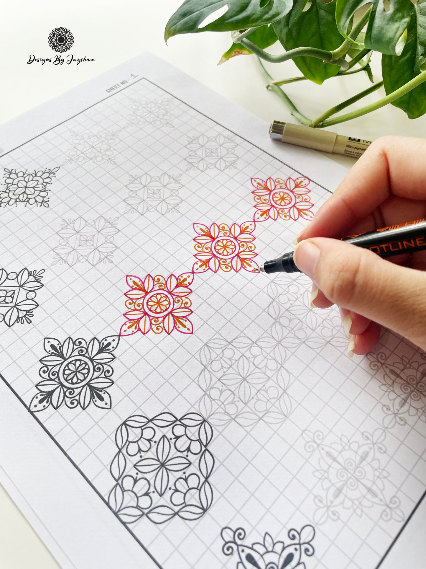 Indian Mandala Motif Pattern Sheet 25 Designs