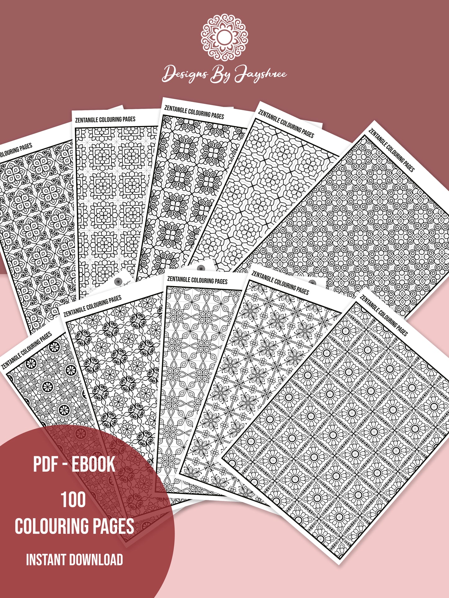 100 Colouring Pages, Zentangle Colouring Pages, Mandala Colouring Page, Adult Colouring Page, Digital Downloads