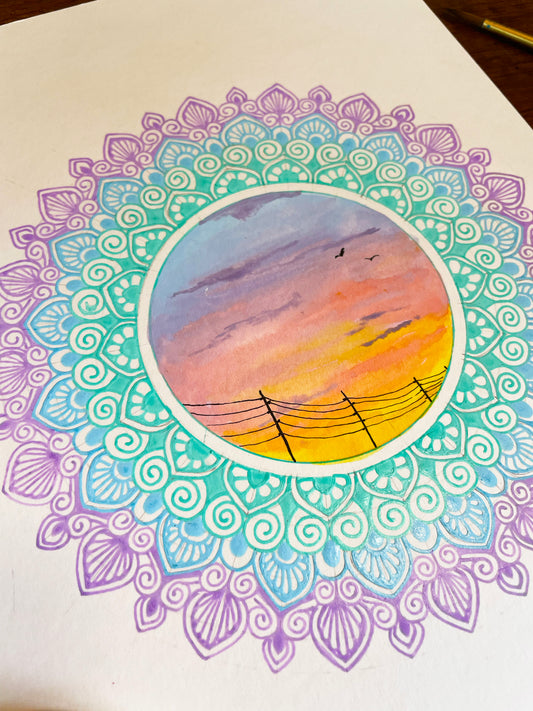 Sunset Mandala - Original Mixed Media Painting