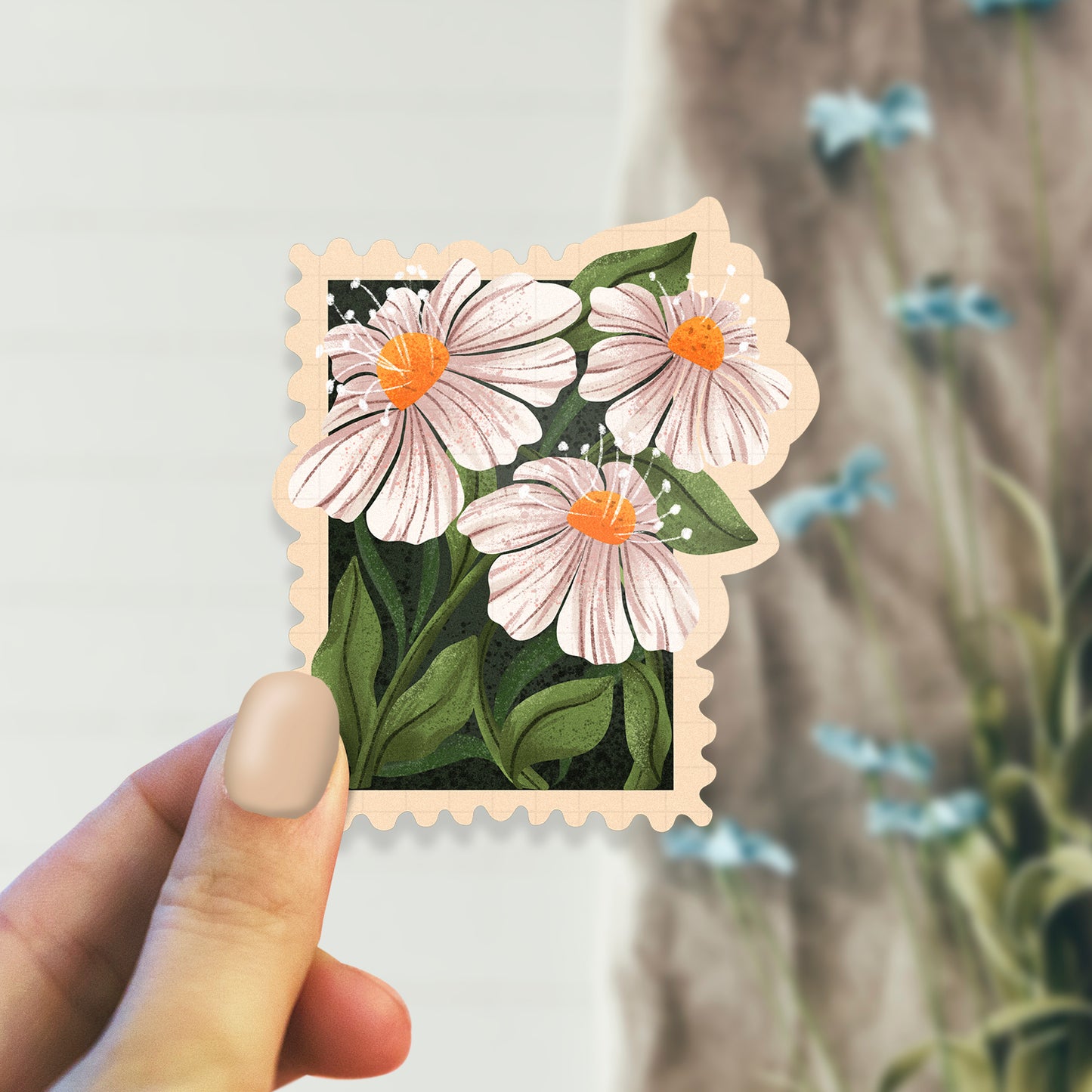 White Cosmos Stamp - Laptop / Mobile Sticker