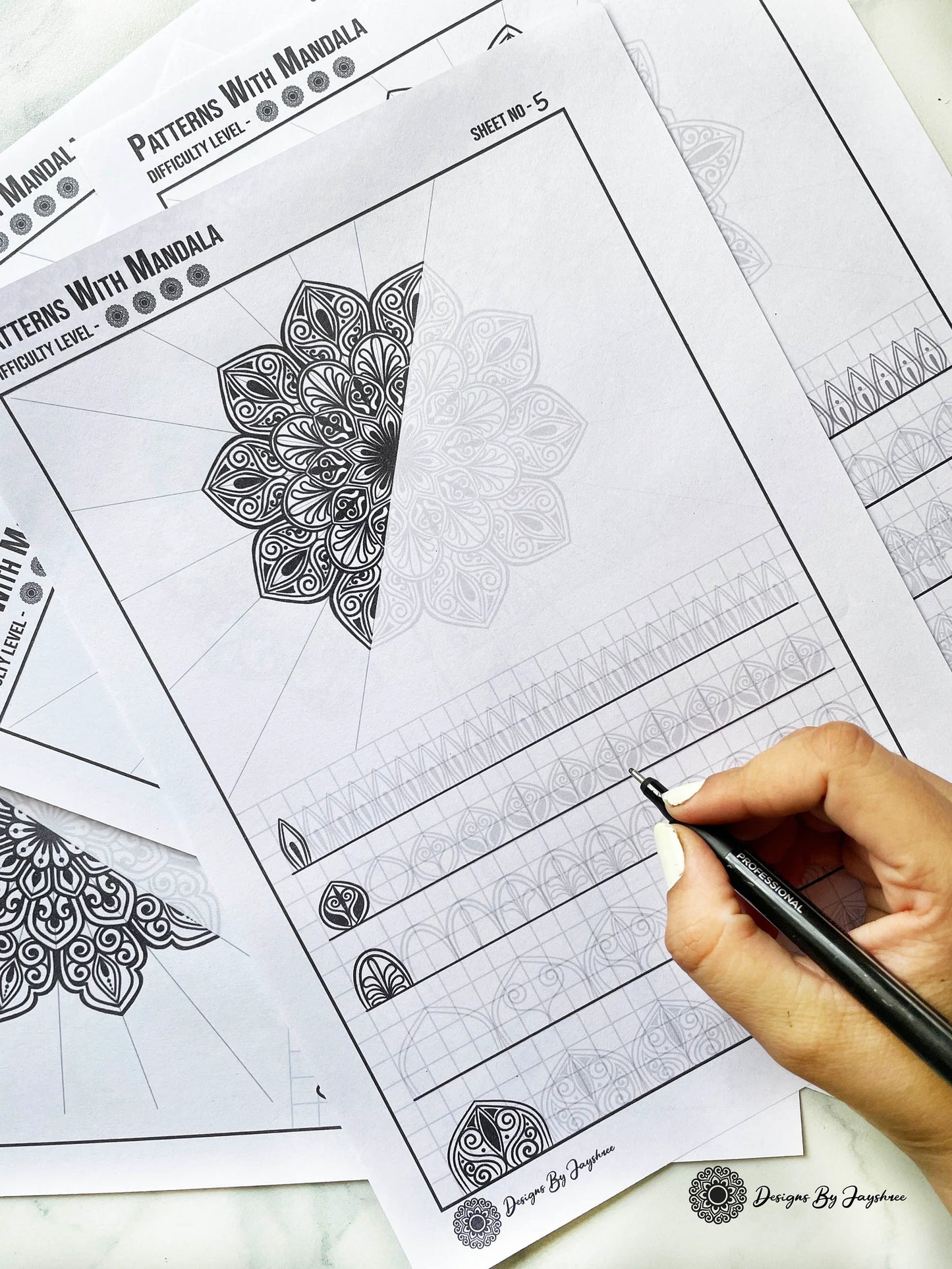 Mandala Tutorial Sheet With Patterns SET OF 5