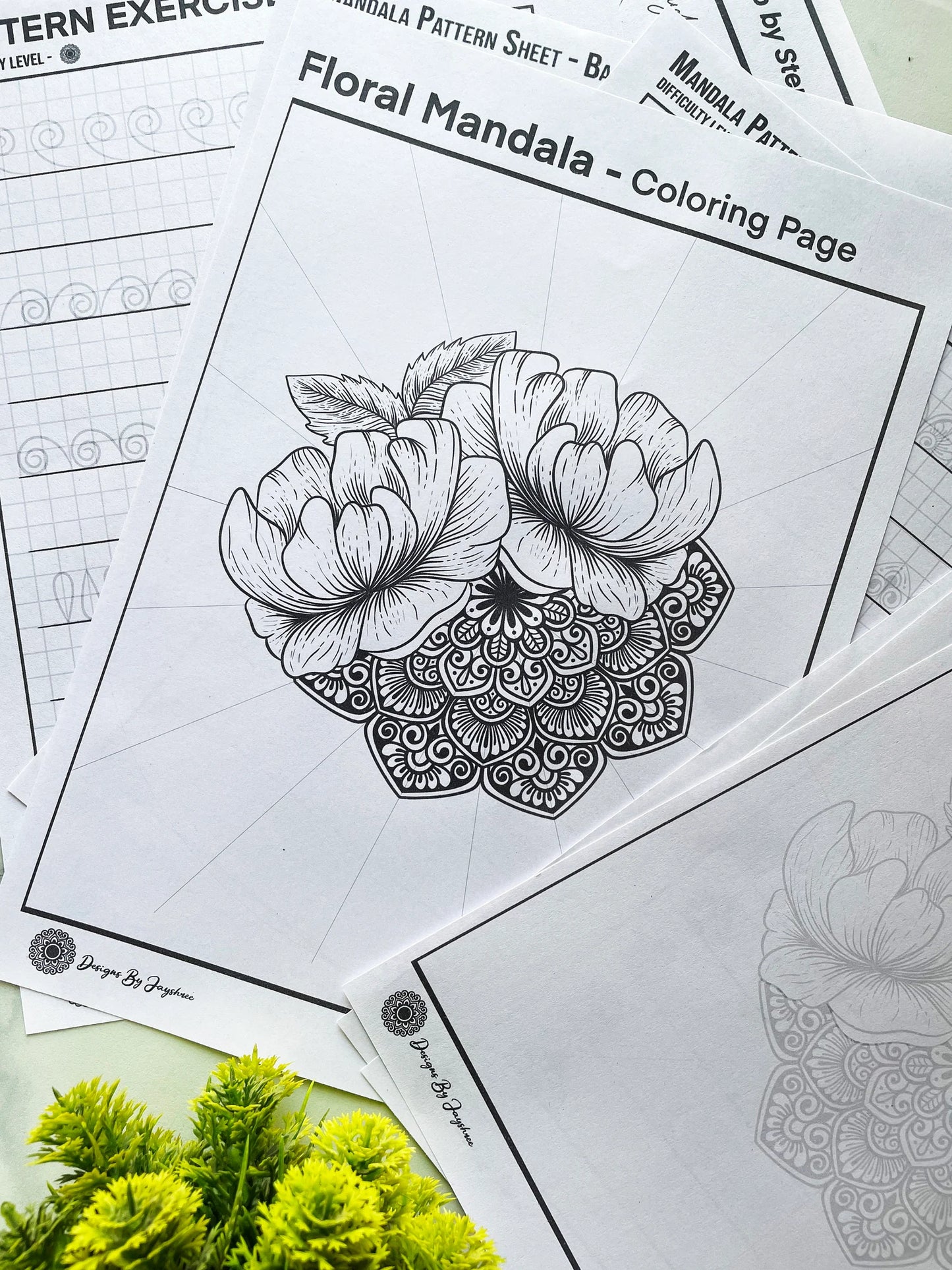 Set Of 10 - Floral Mandala Pattern Sheets