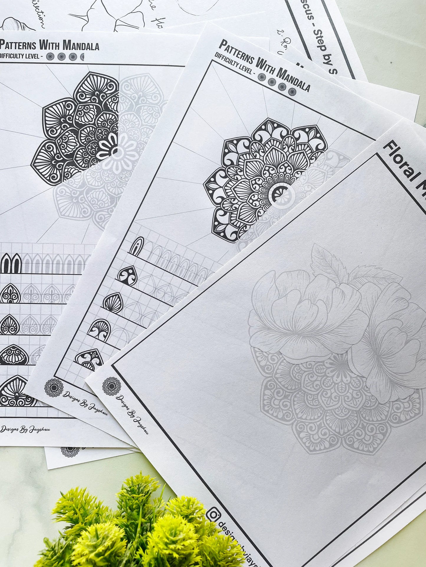 Set Of 10 - Floral Mandala Pattern Sheets