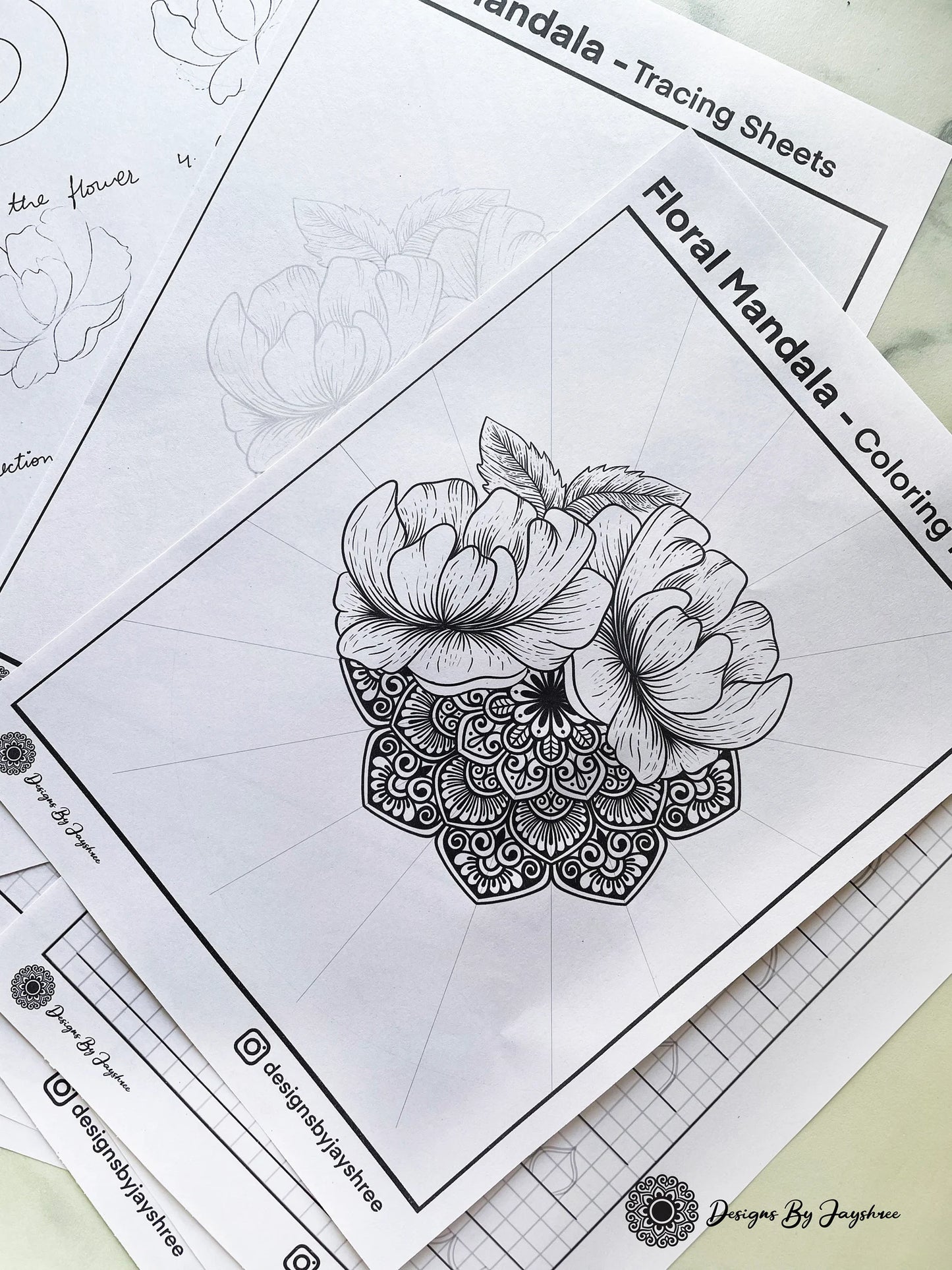 Set Of 10 - Floral Mandala Pattern Sheets