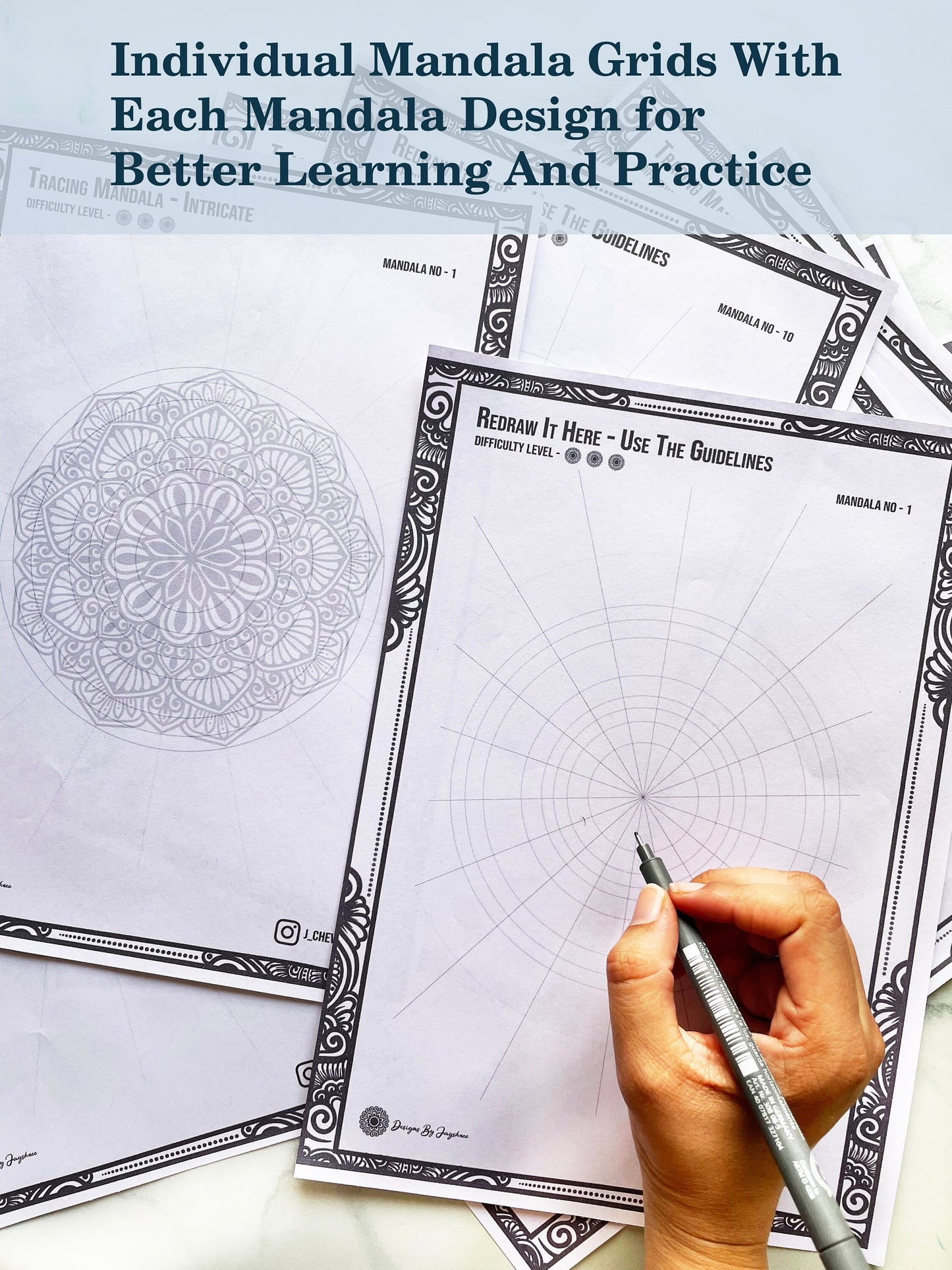 Mandala Tracing Sheets - With Related Grid - Set of 10