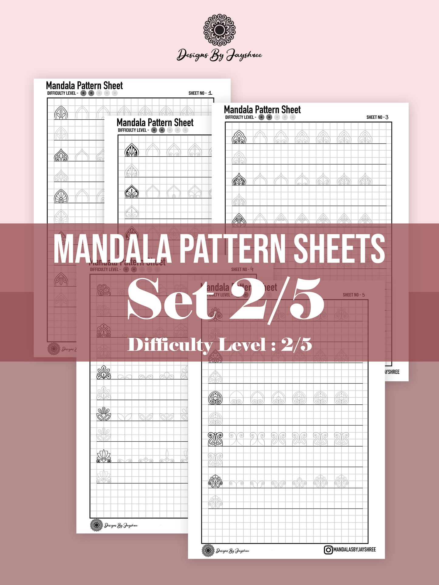 Beginners Mandala Pattern Sheets - Set 2 of 5 | Step By Step Mandala Tracing Templates
