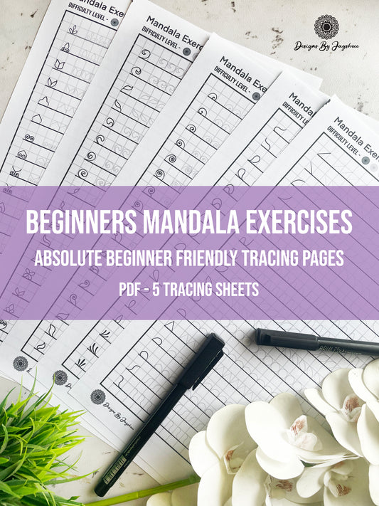 Beginners Mandala Exercises - Set of 5 | Mandala Tracing Templates